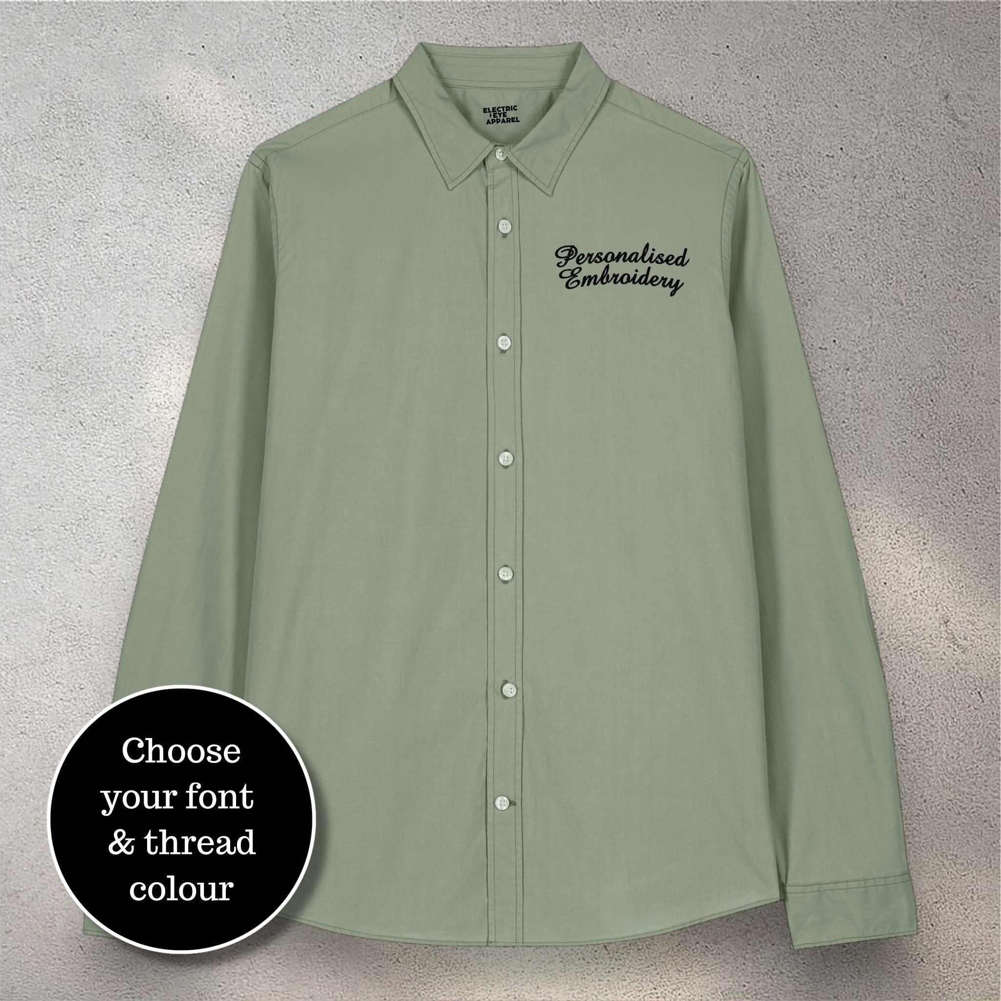 Personalised left chest embroidered women's relaxed fit organic cotton 'Styler' shirt - choose your own font & thread colour