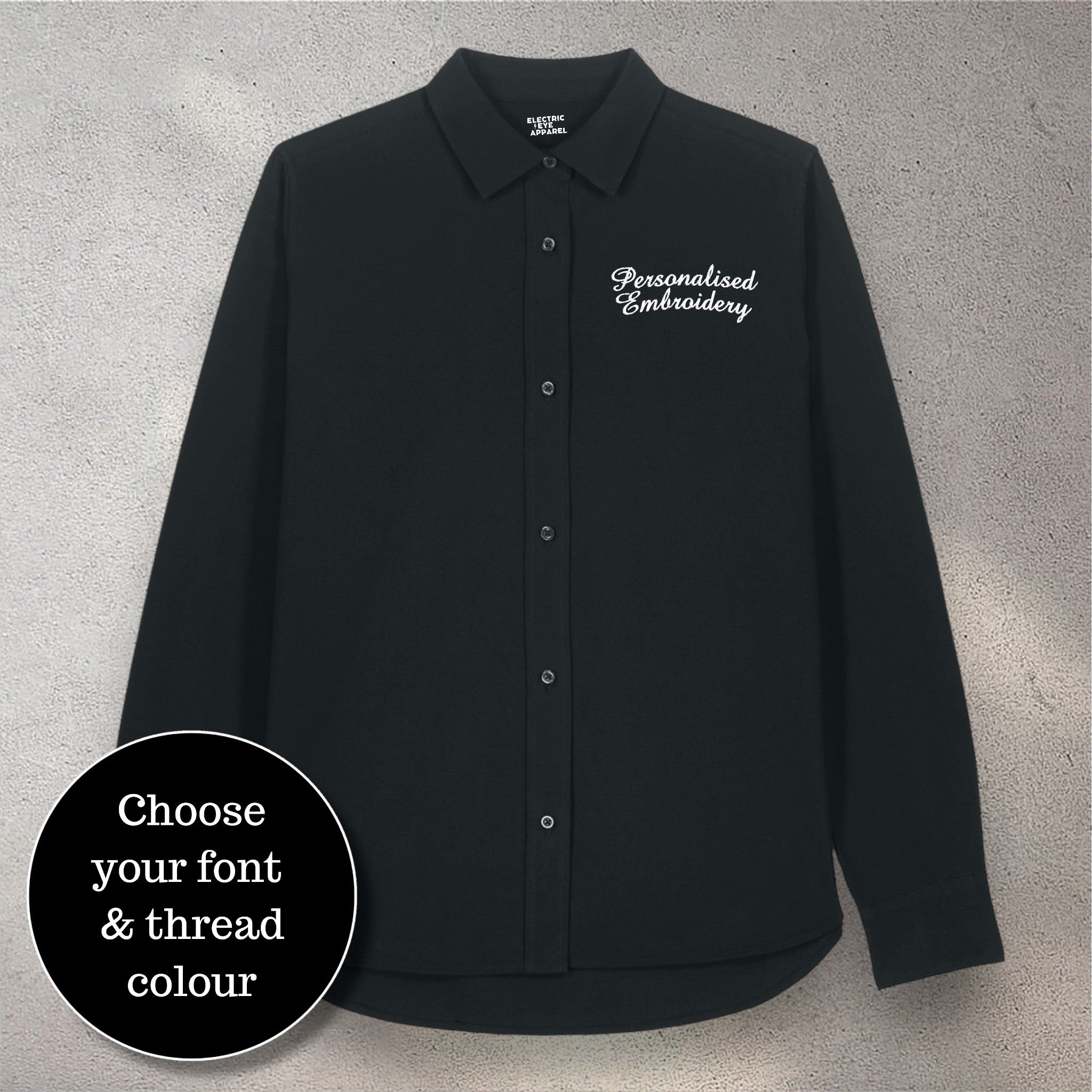 Personalised left chest embroidered women's classic fit organic cotton 'Oxford' shirt - choose your own font & thread colour