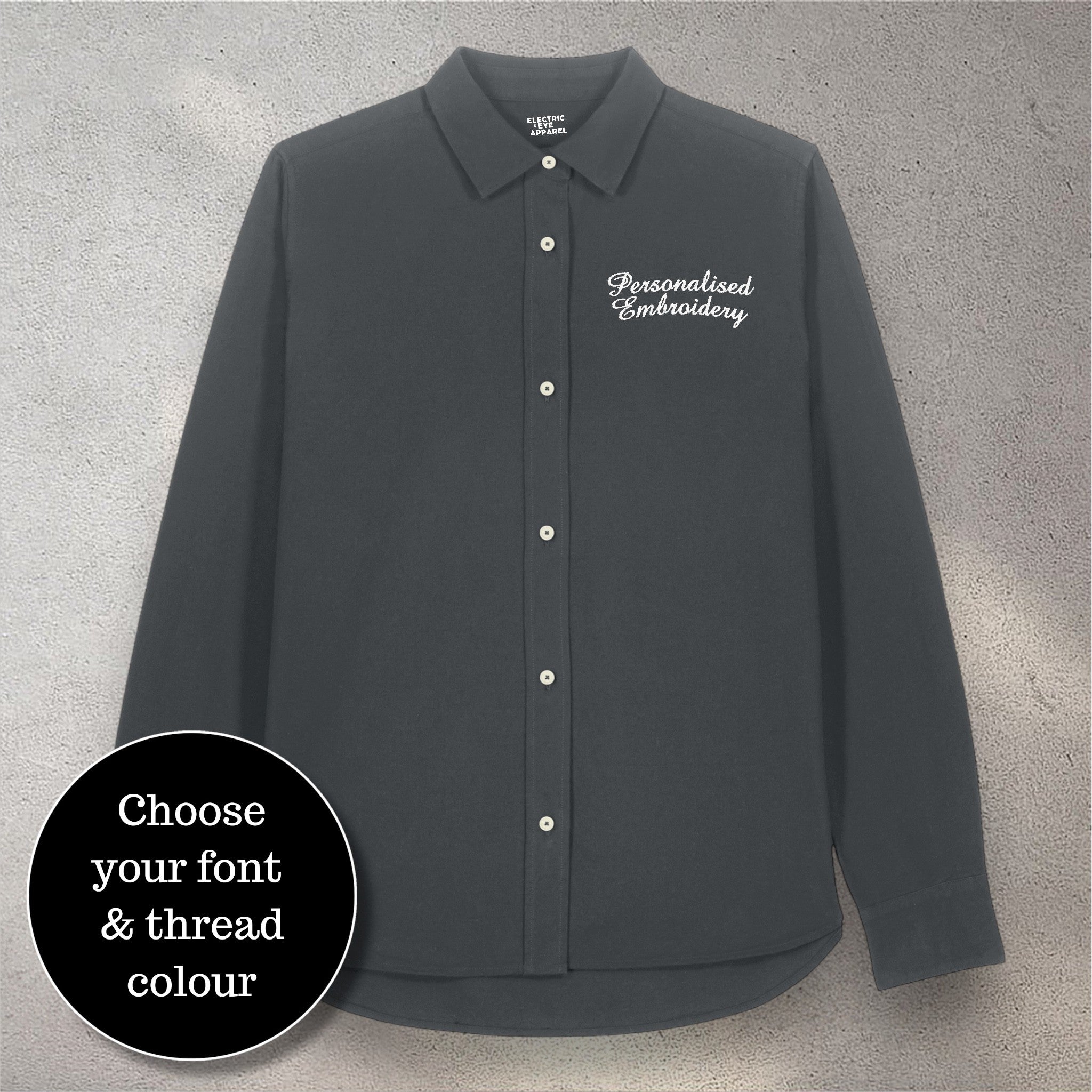 Personalised left chest embroidered women's classic fit organic cotton 'Oxford' shirt - choose your own font & thread colour