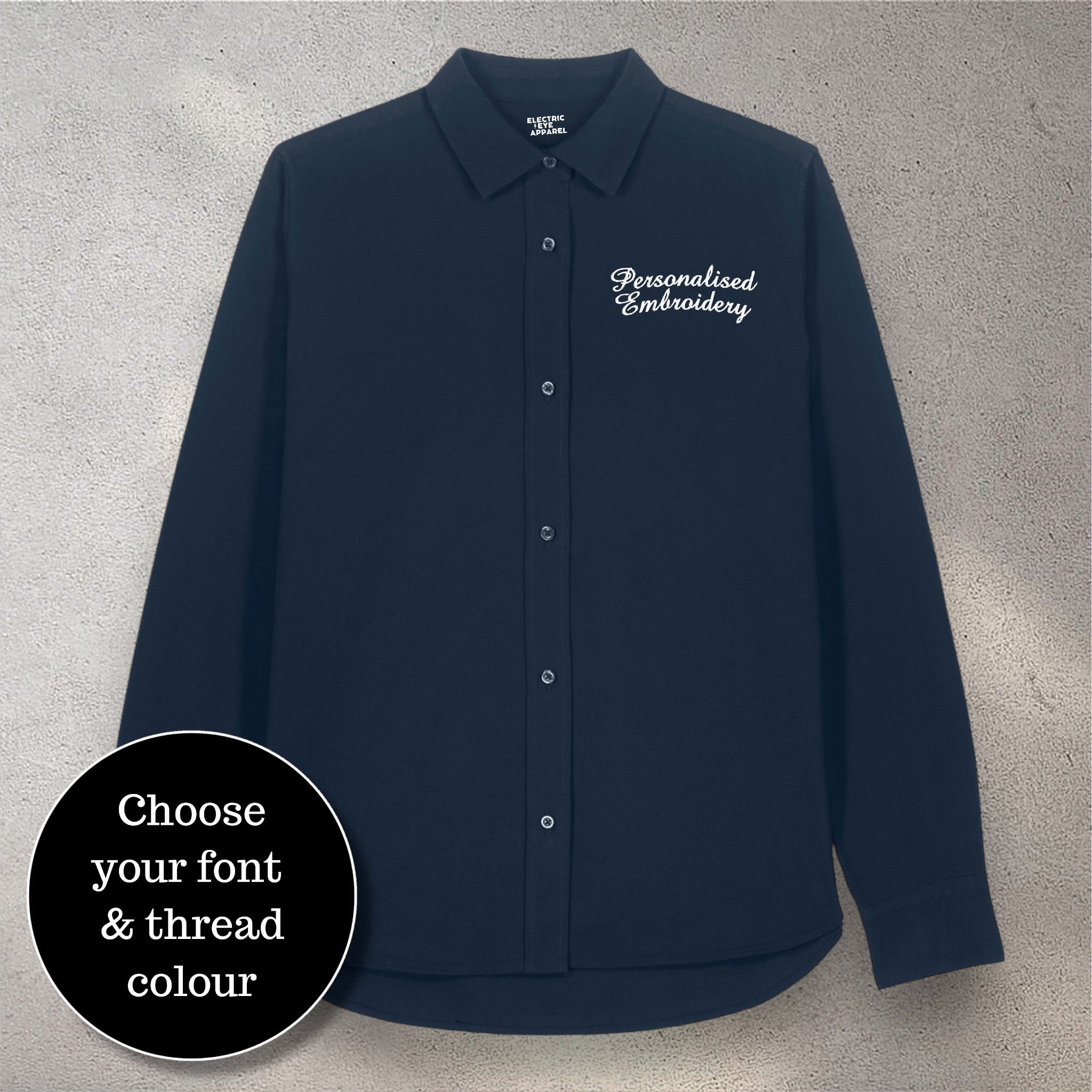 Personalised left chest embroidered women's classic fit organic cotton 'Oxford' shirt - choose your own font & thread colour