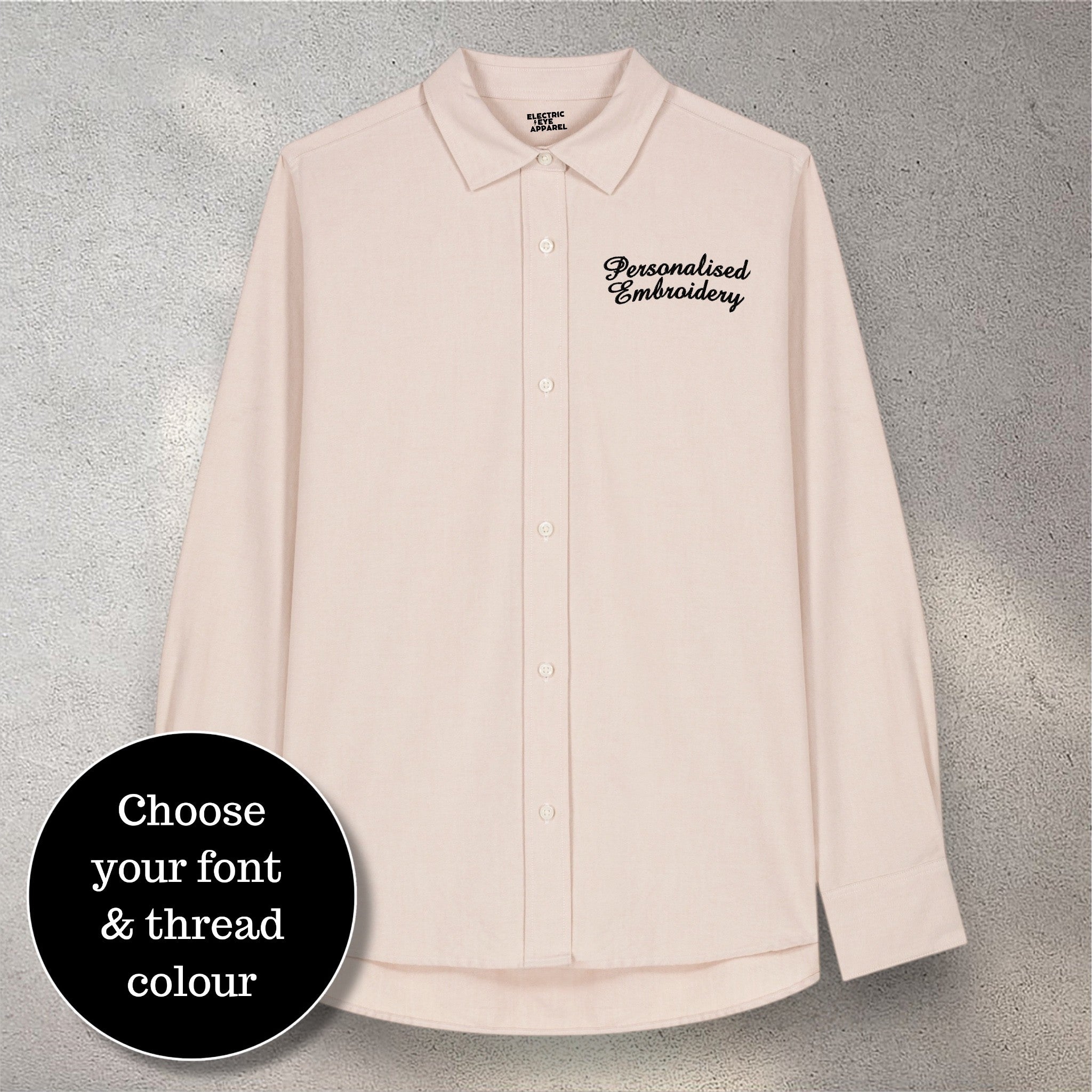 Personalised left chest embroidered women's classic fit organic cotton 'Oxford' shirt - choose your own font & thread colour