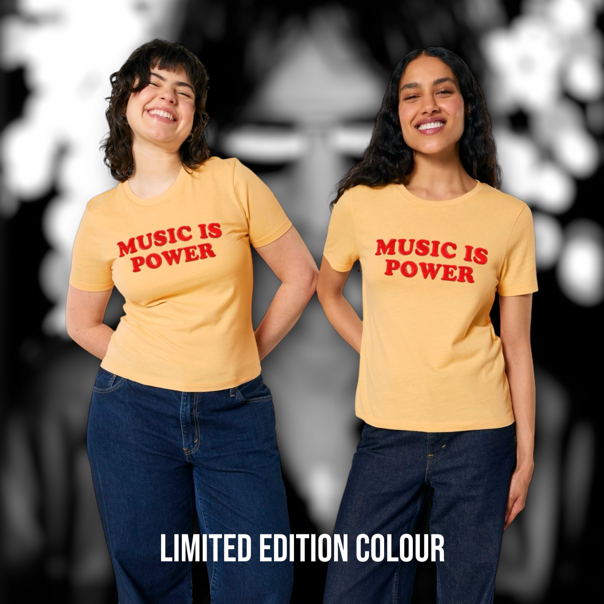 'MUSIC IS POWER' embroidered premium organic women's fitted 'ella' t-shirt