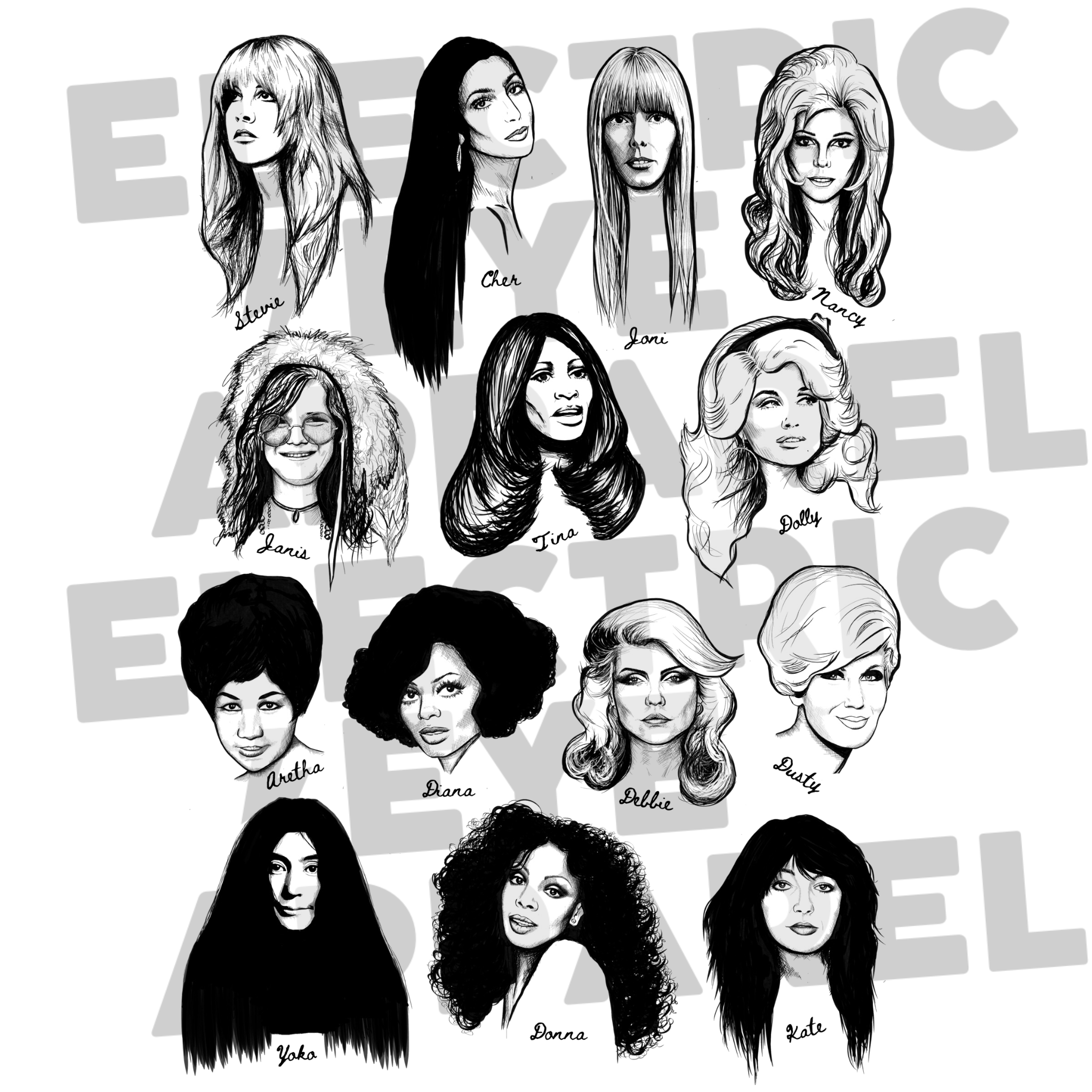 'WOMEN IN MUSIC' Limited Edition Mono Line Art Original Illustration Printed Unisex organic cotton t-shirt