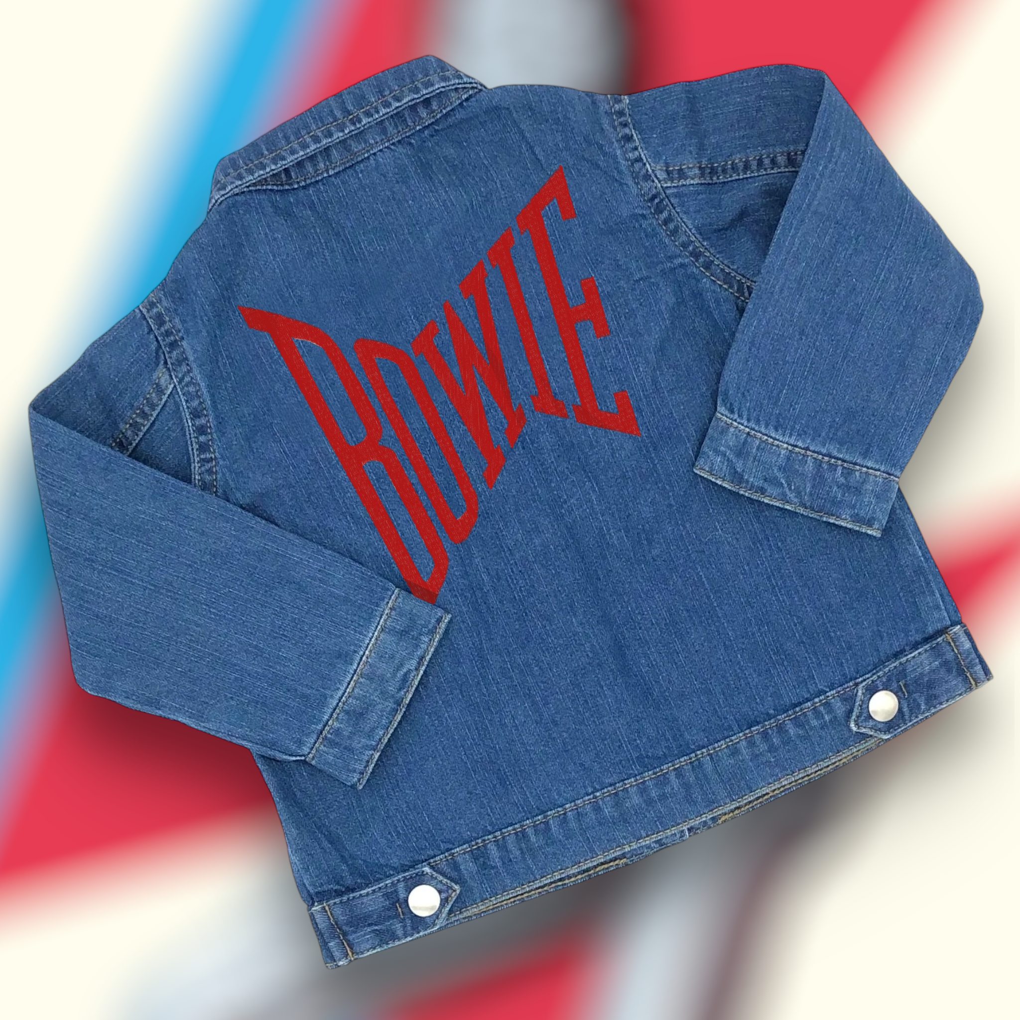 'BOWIE' embroidered 100% organic cotton 'Baby Rocks' denim jacket - choose your own thread colour