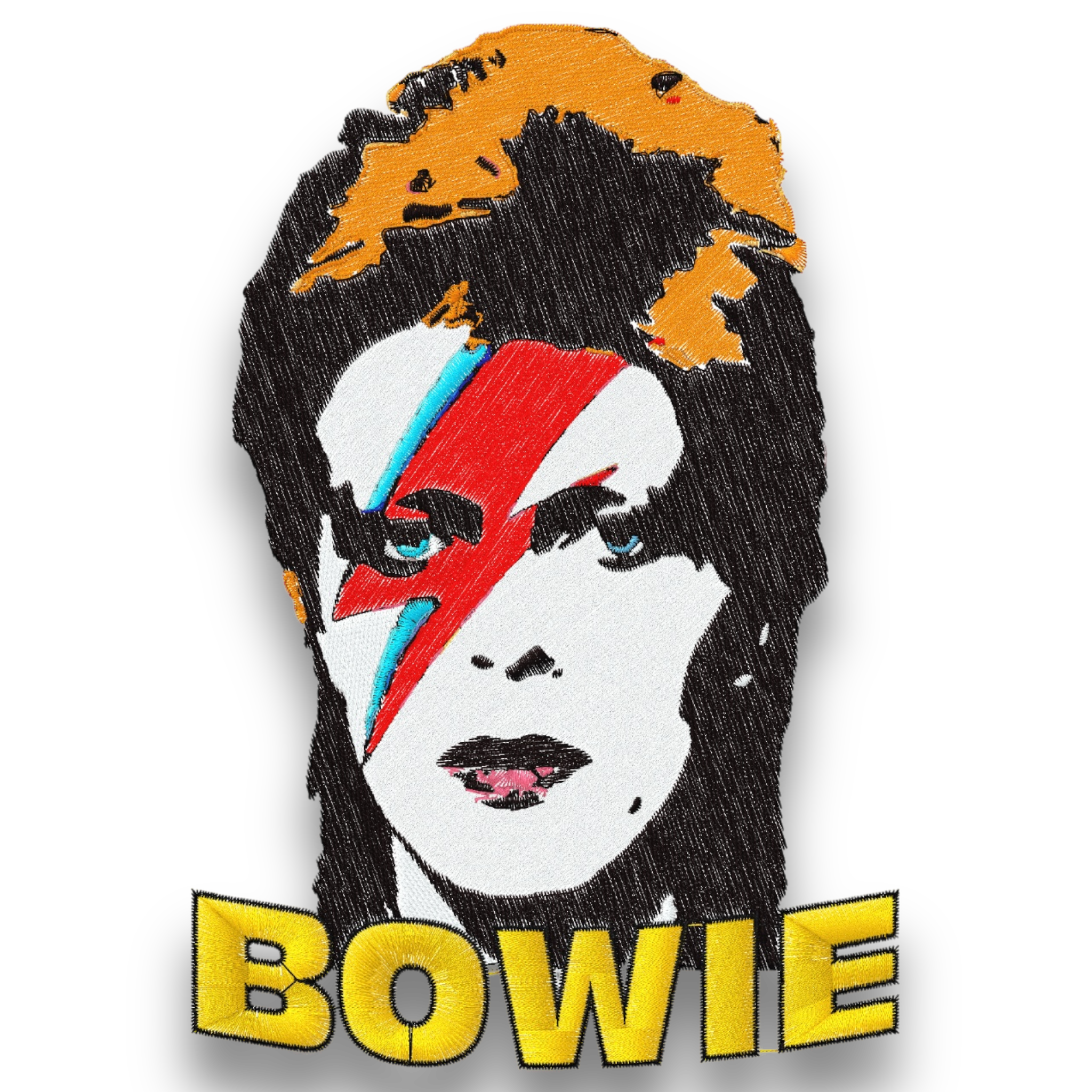 GOLD LABEL UNISEX RETRO BOWIE POP-ART EMBROIDERED ORGANIC COTTON CREW NECK 'ROLLER' SWEATSHIRT - OPTIONAL 'BOWIE' TEXT COLOUR