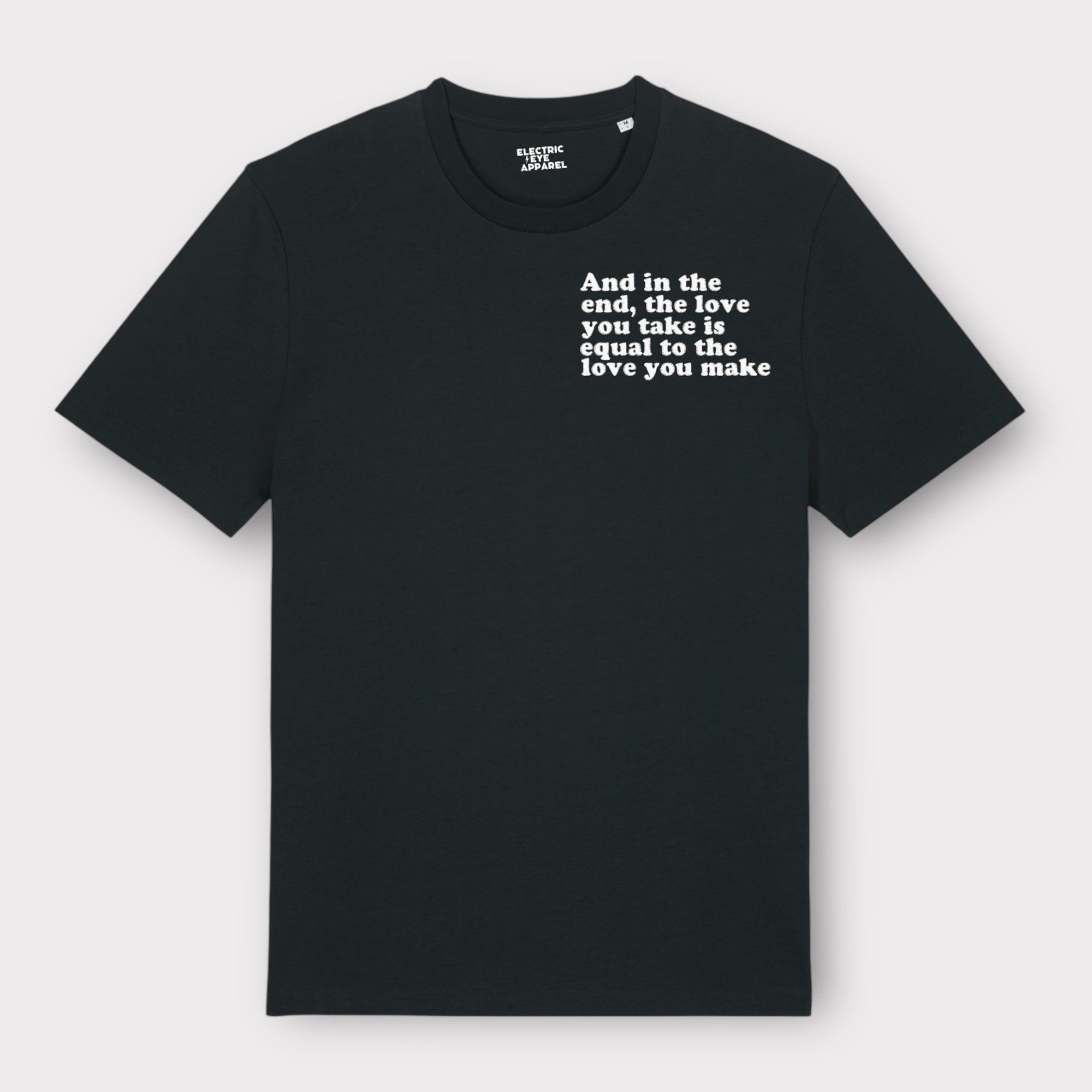 'And in the end the love you take is equal to the love you make' men's left chest embroidered premium organic medium fit 'creator' t-shirt - inspired by The Beatles