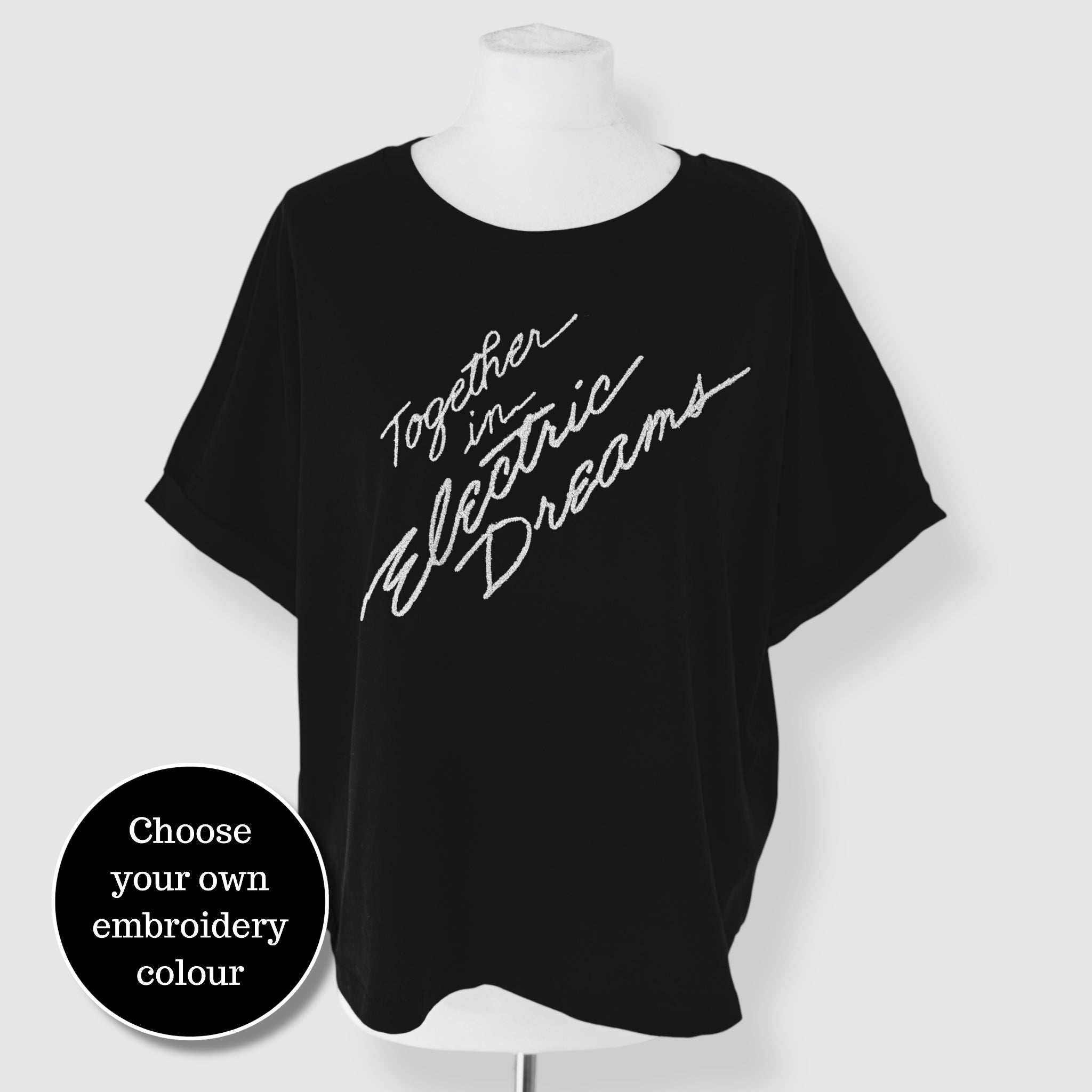 'TOGETHER IN ELECTRIC DREAMS' embroidered premium organic women's collider t-shirt