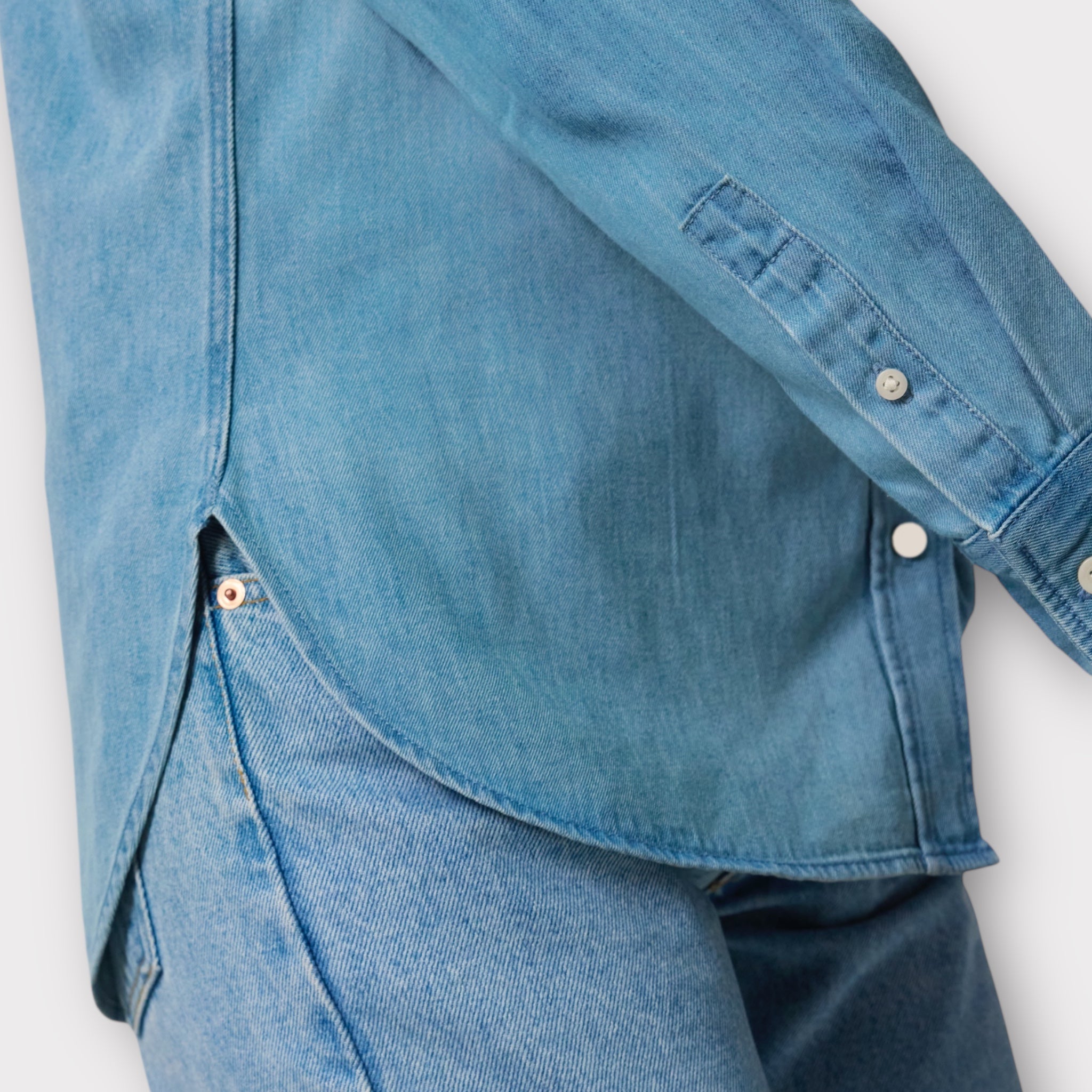 'SEAMSTRESS FOR THE BAND' star & music note embroidered women's organic denim shirt - inspired by Elton John