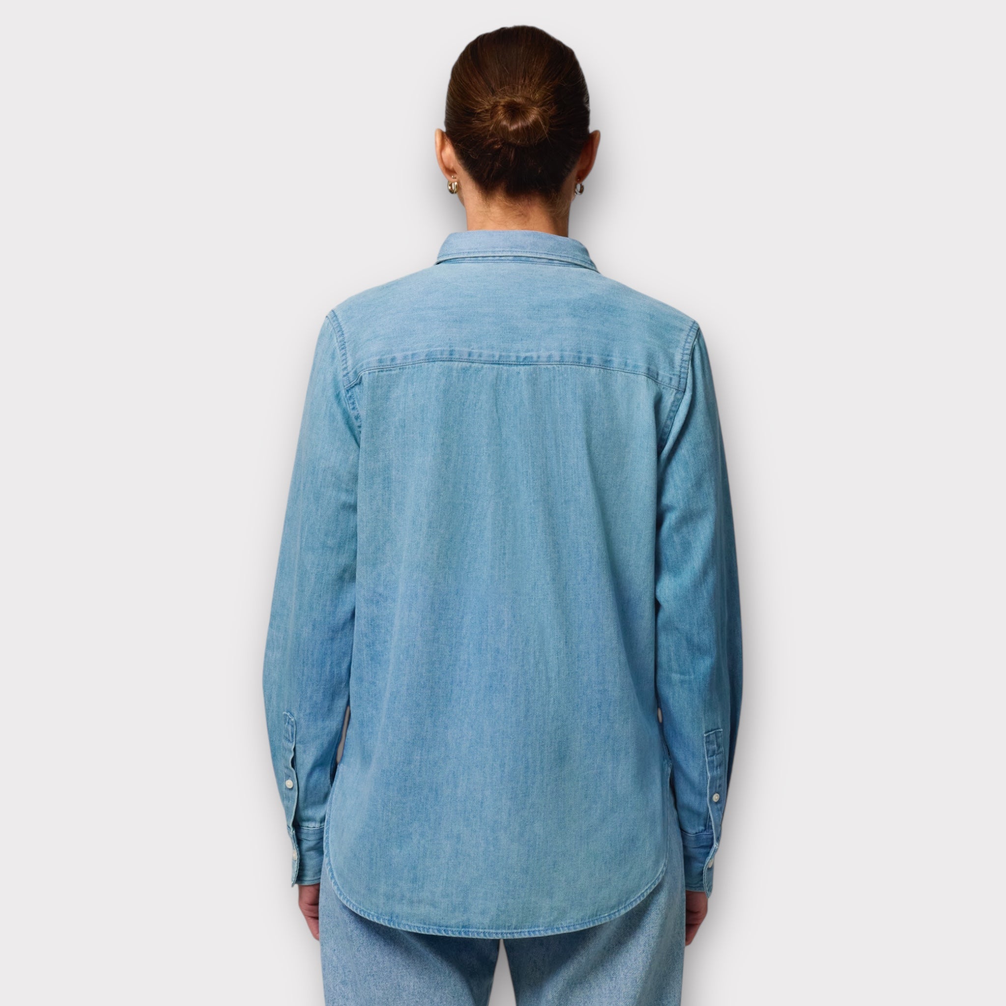 'SEAMSTRESS FOR THE BAND' star & music note embroidered women's organic denim shirt - inspired by Elton John
