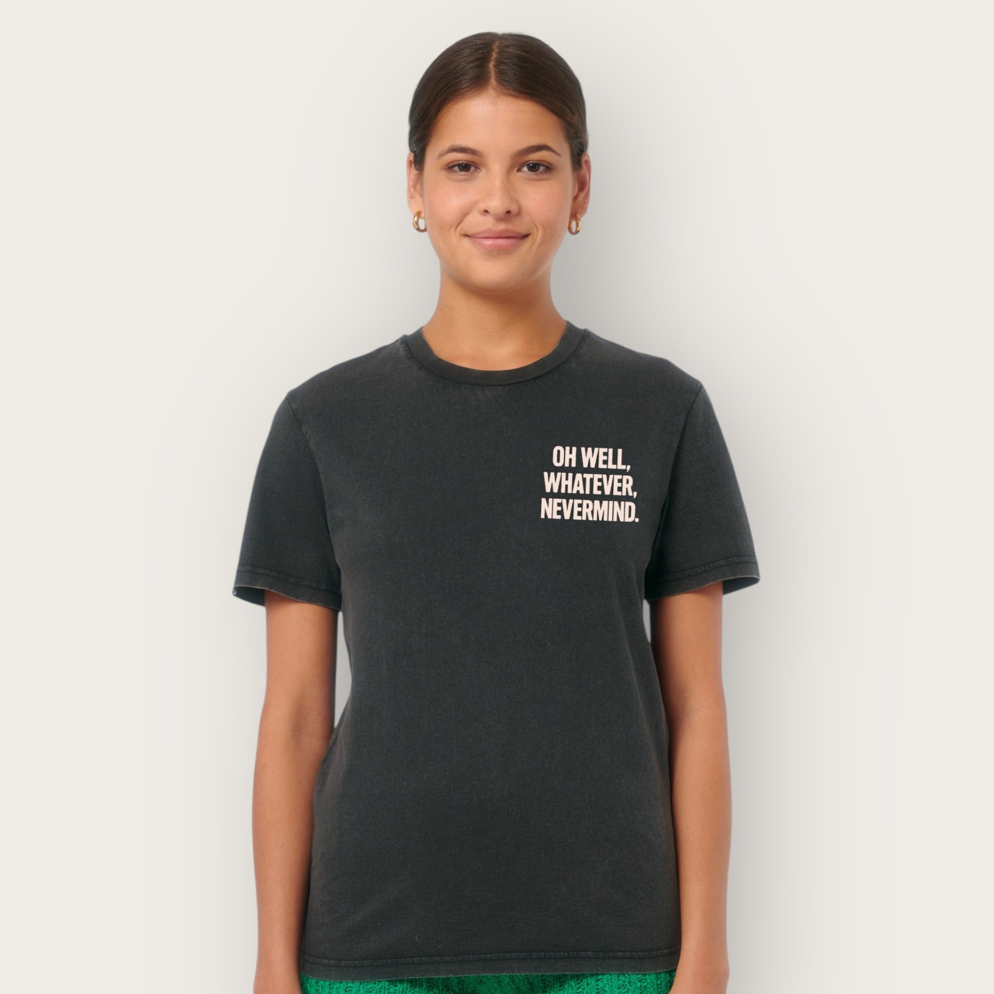 'OH WELL, WHATEVER, NEVERMIND.' embroidered premium organic unisex vintage aged t-shirt - inspired by Nirvana