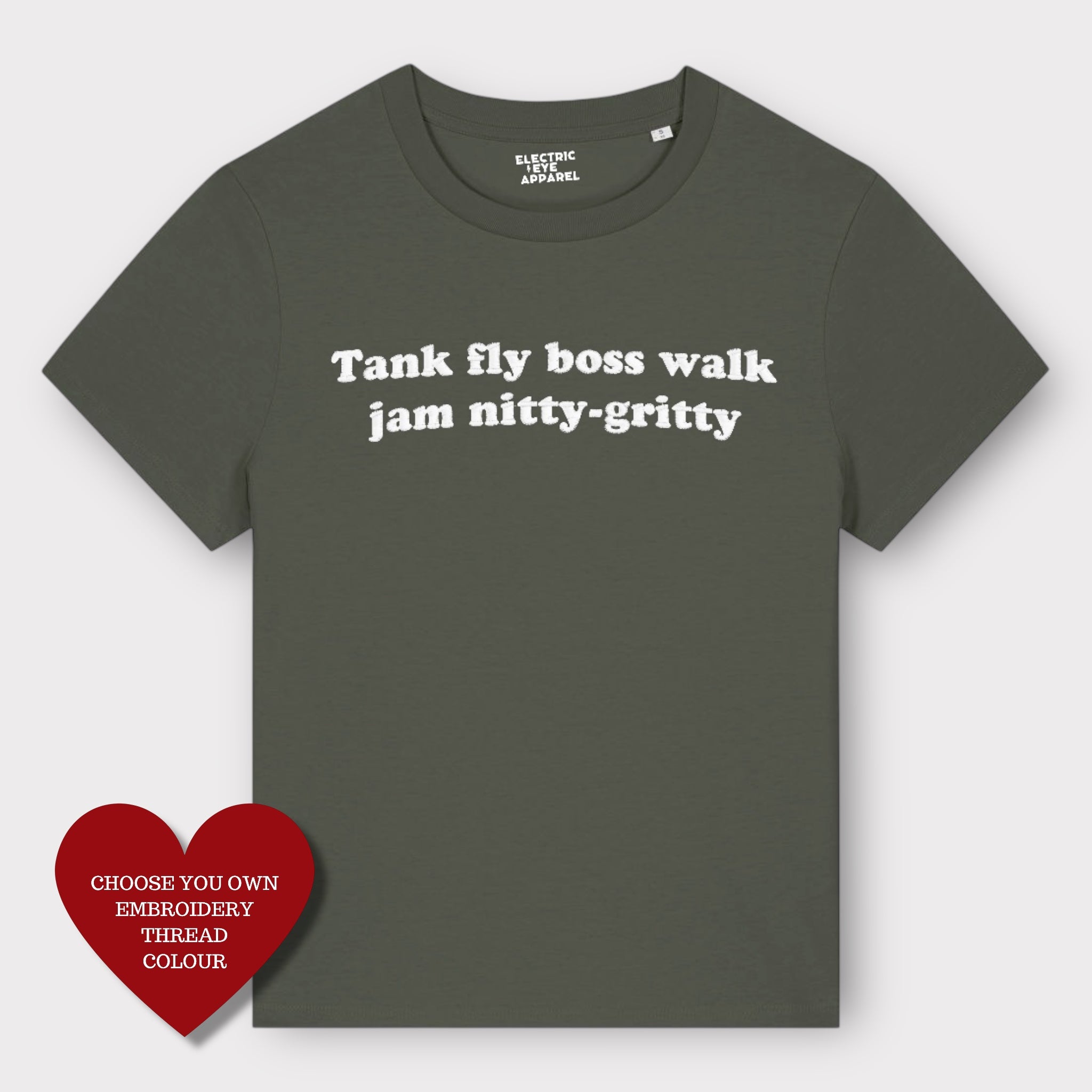 'TANK FLY BOSS WALK JAM NITTY-GRITTY' embroidered organic women's 'muser' t-shirt - inspired by Beats International