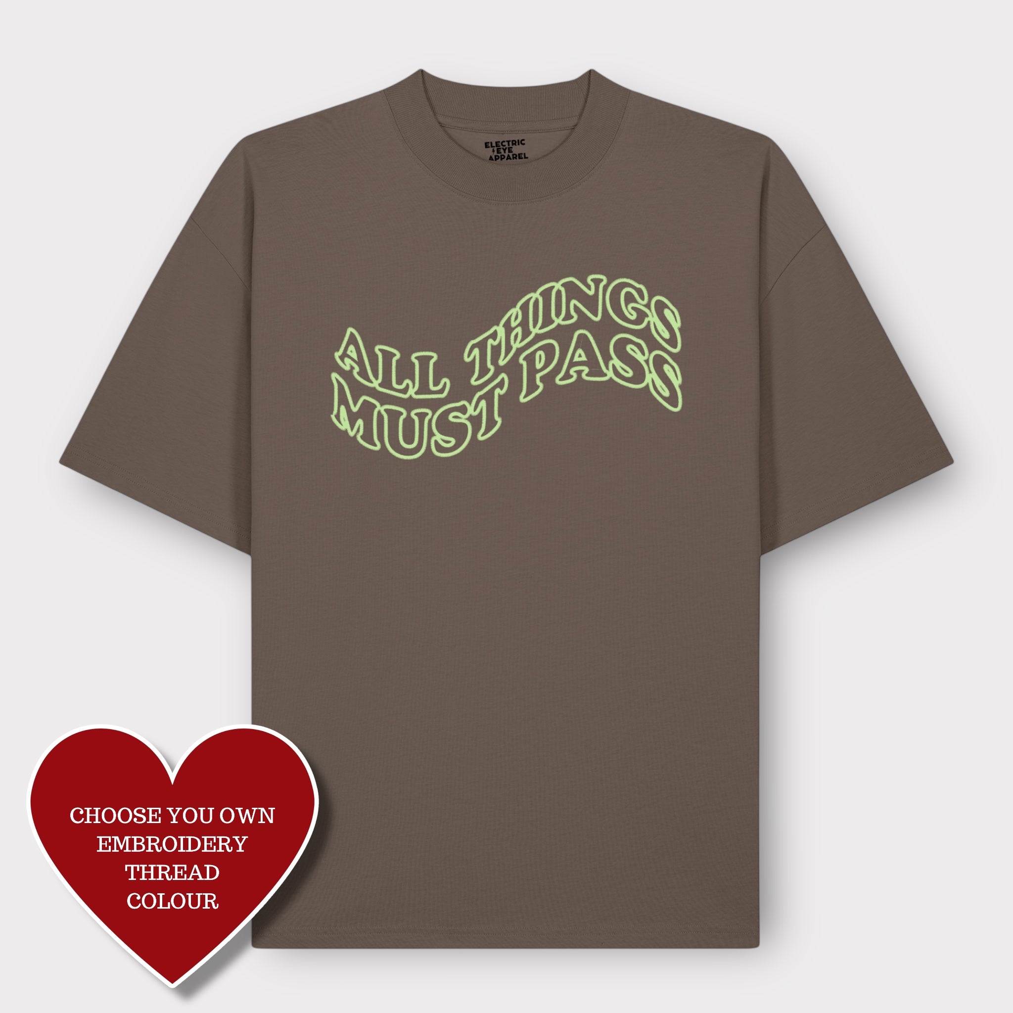 Men's 'ALL THINGS MUST PASS' embroidered heavy weight organic cotton drop shoulder 'blaster' t-shirt - inspired by George Harrison