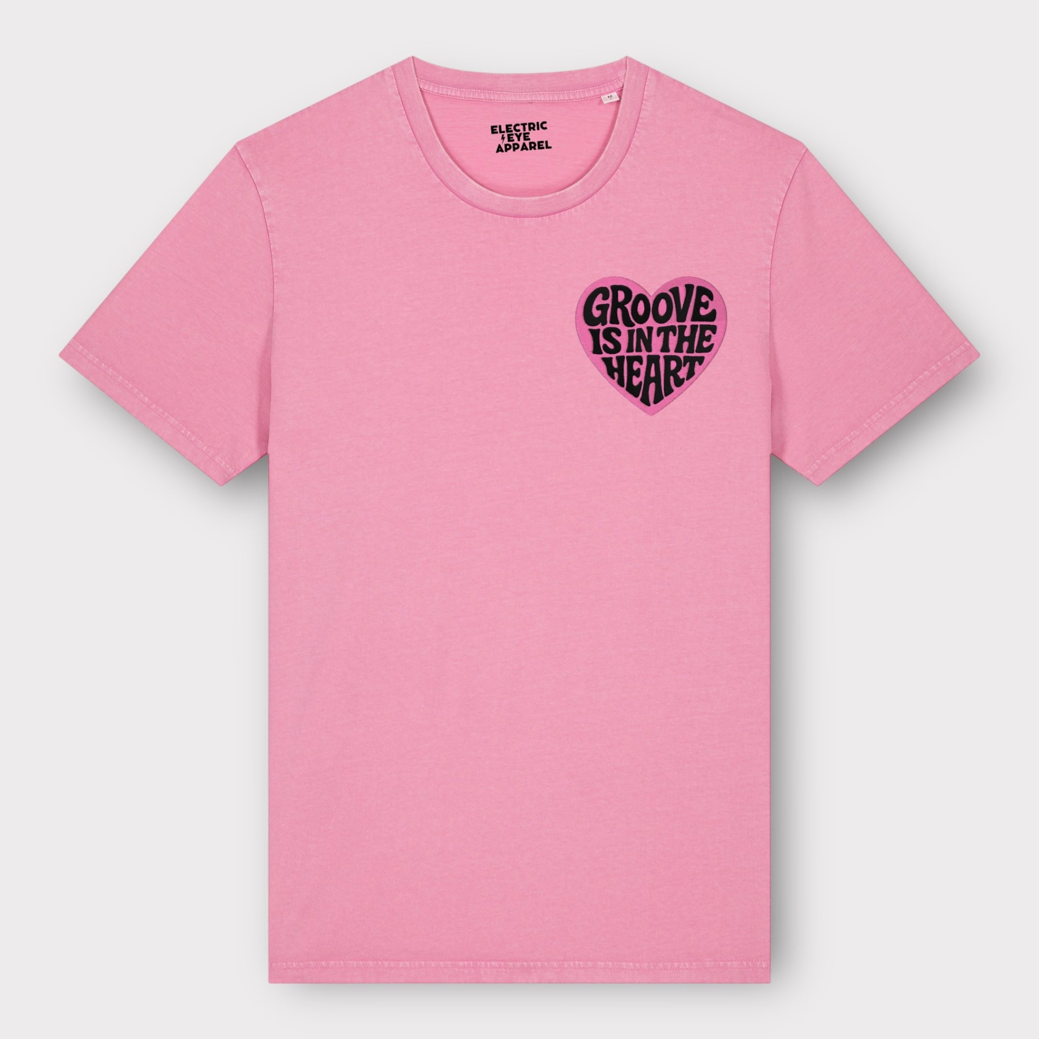 'GROOVE IS IN THE HEART' left chest embroidered premium organic unisex vintage aged t-shirt