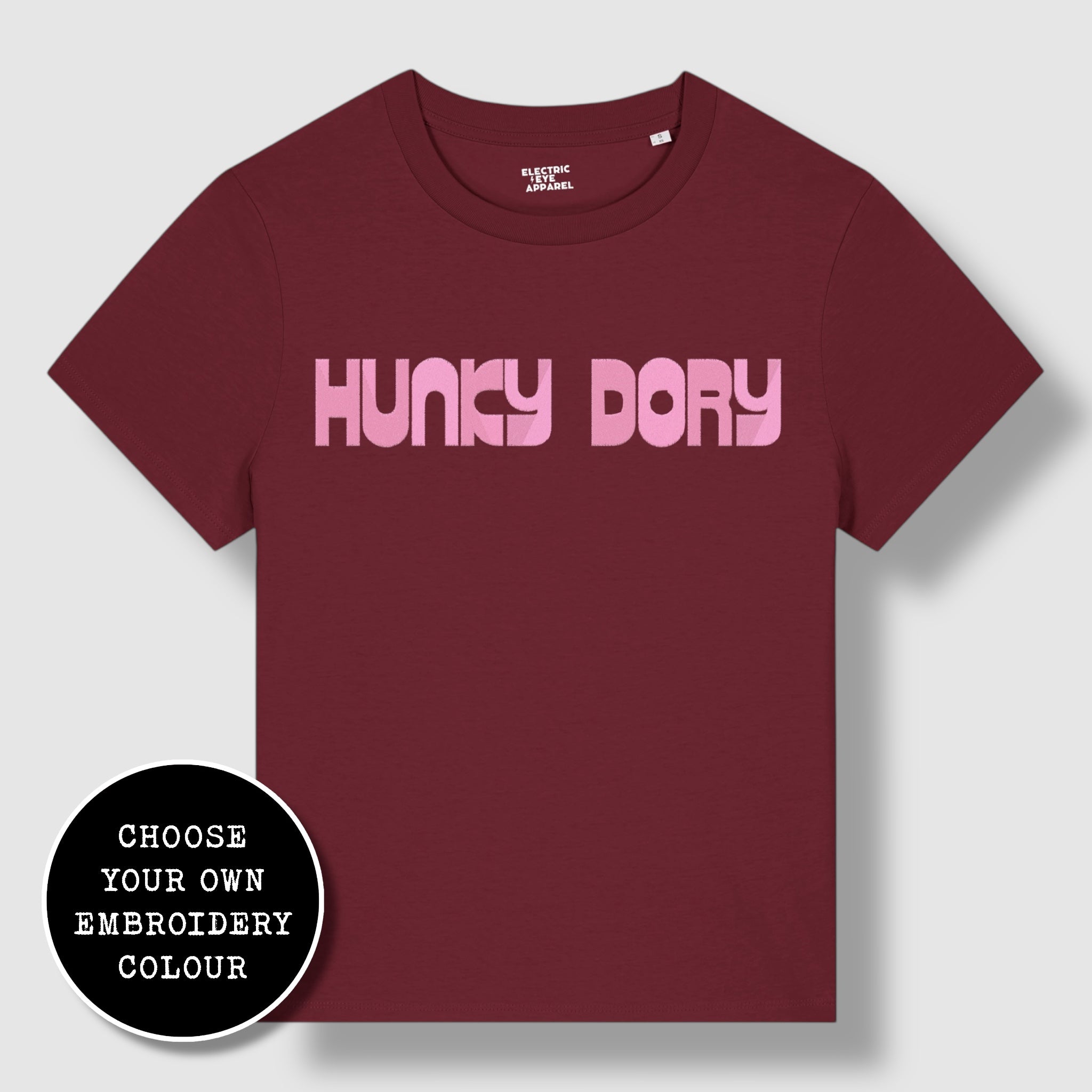 'HUNKY DORY' 70s style embroidered premium organic iconic women's 'Muser' t-shirt