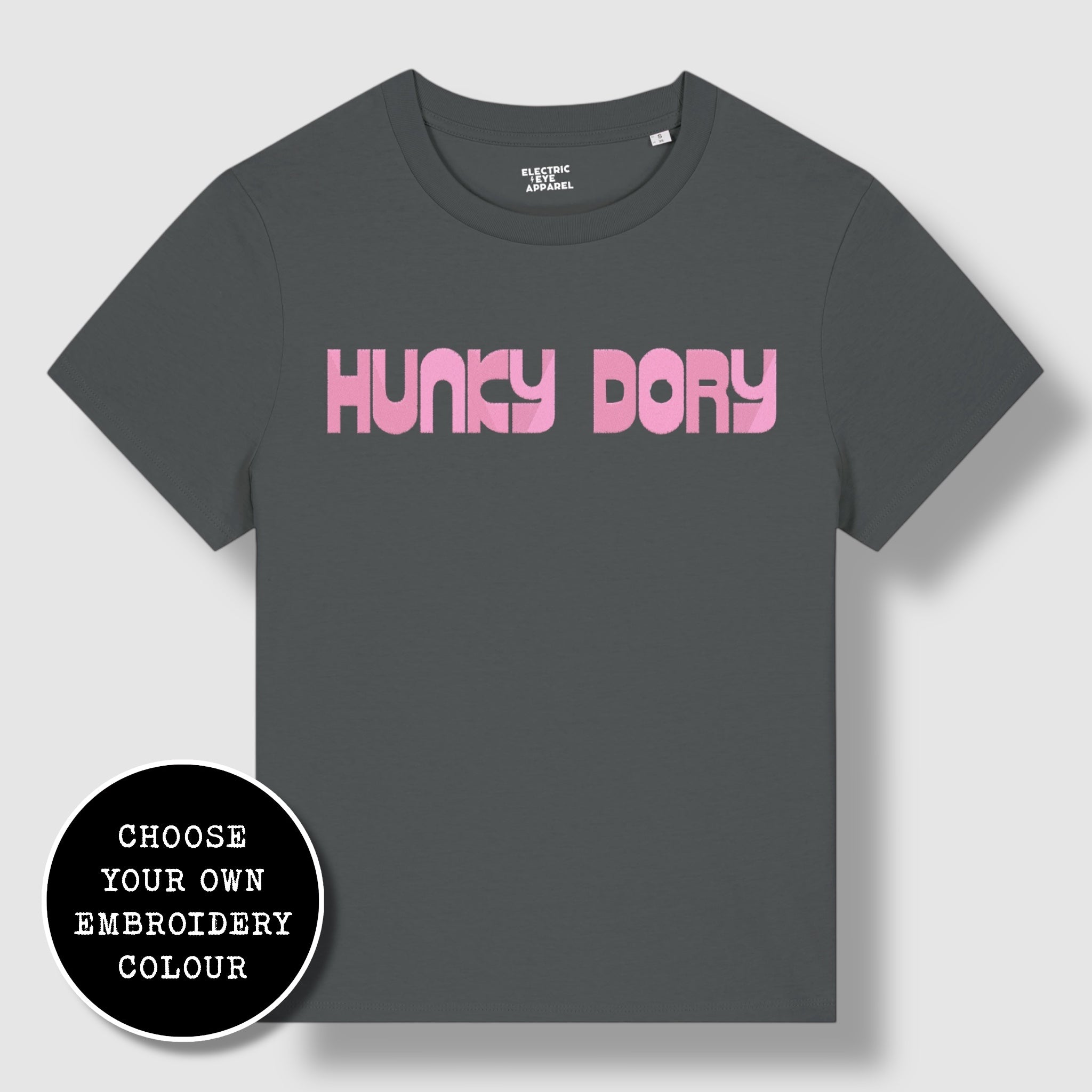 'HUNKY DORY' 70s style embroidered premium organic iconic women's 'Muser' t-shirt