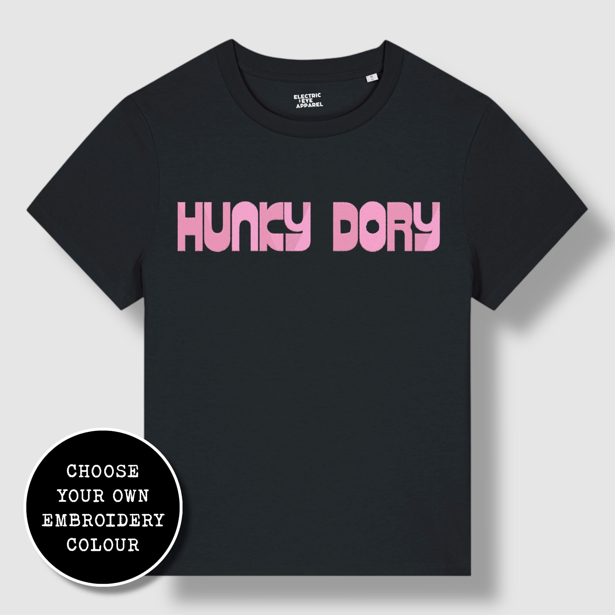 'HUNKY DORY' 70s style embroidered premium organic iconic women's 'Muser' t-shirt