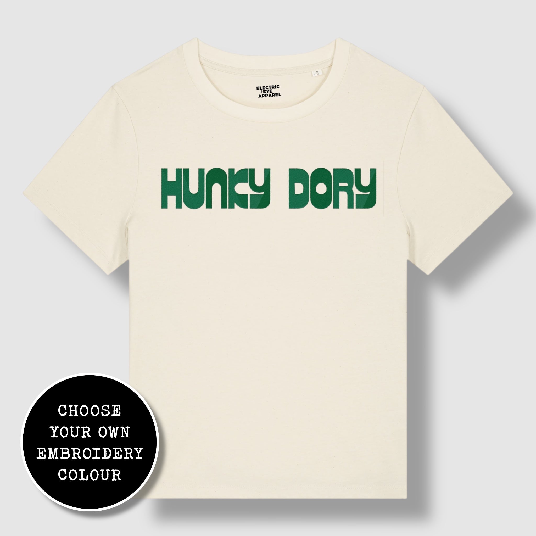 'HUNKY DORY' 70s style embroidered premium organic iconic women's 'Muser' t-shirt