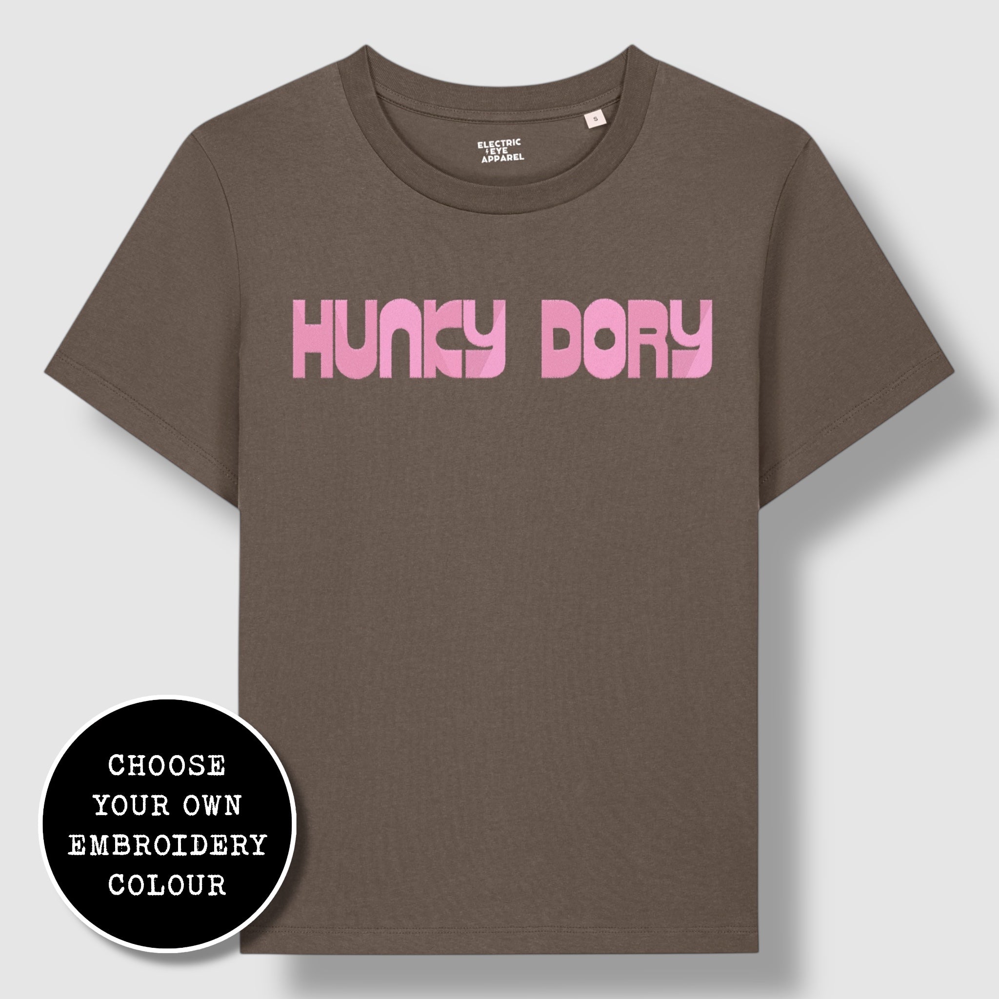 'HUNKY DORY' 70s style embroidered premium organic iconic women's 'Muser' t-shirt