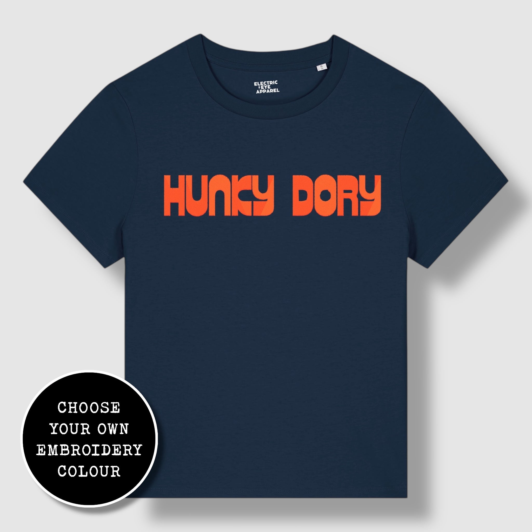 'HUNKY DORY' 70s style embroidered premium organic iconic women's 'Muser' t-shirt