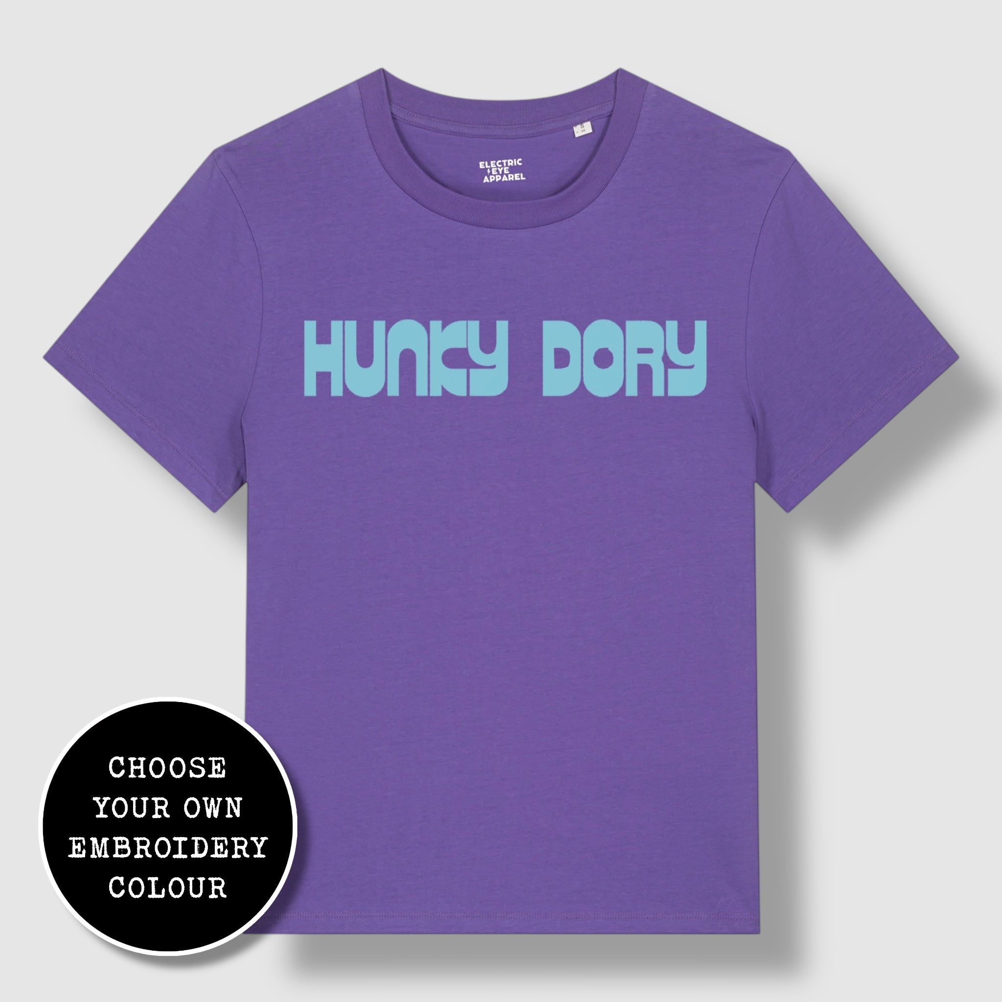 'HUNKY DORY' 70s style embroidered premium organic iconic women's 'Muser' t-shirt