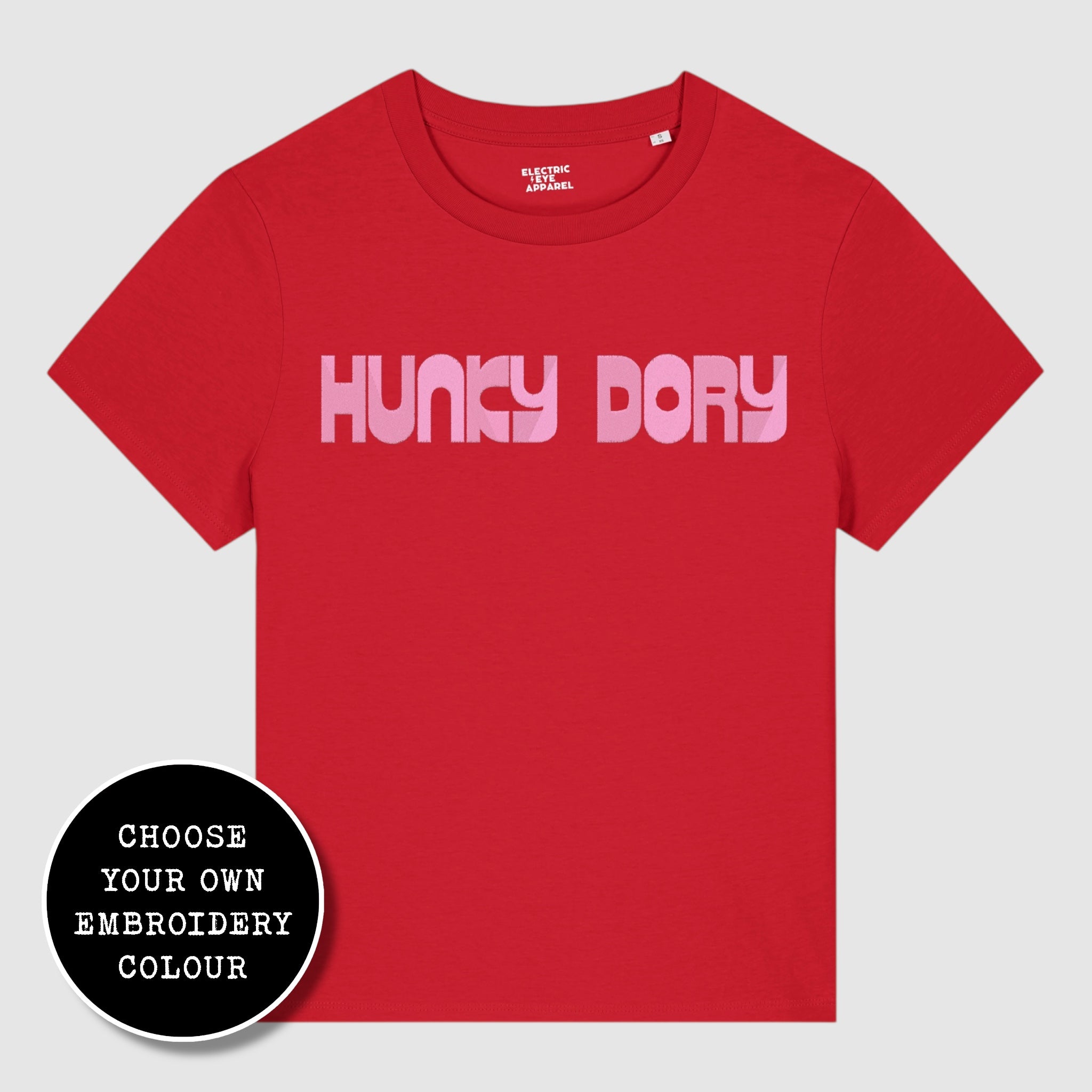 'HUNKY DORY' 70s style embroidered premium organic iconic women's 'Muser' t-shirt