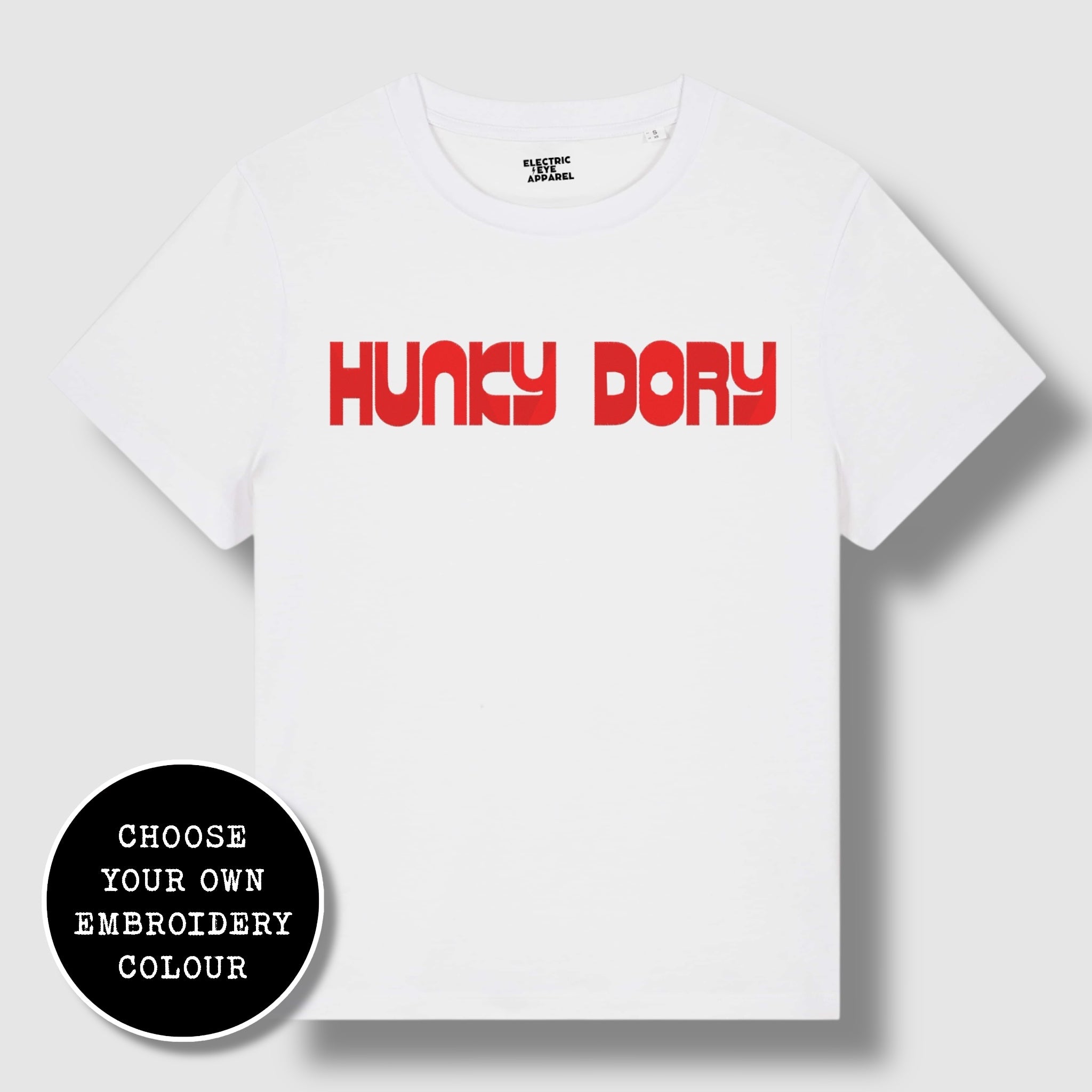 'HUNKY DORY' 70s style embroidered premium organic iconic women's 'Muser' t-shirt