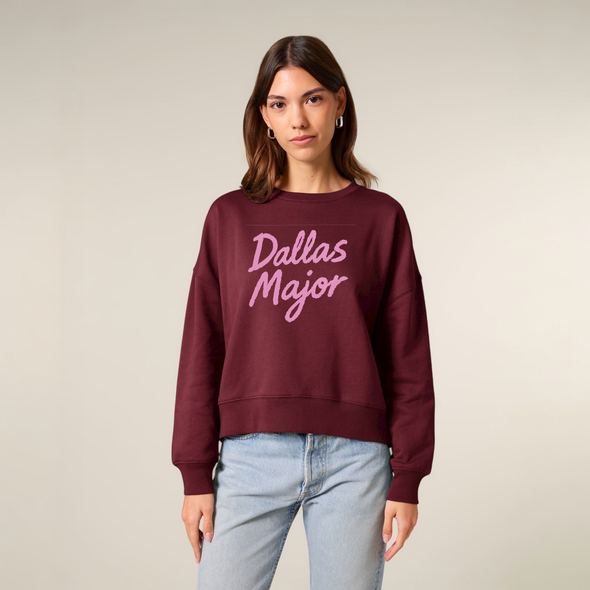 'DALLAS MAJOR' lyric embroidered organic women's dropped shoulder 'alma' sweatshirt