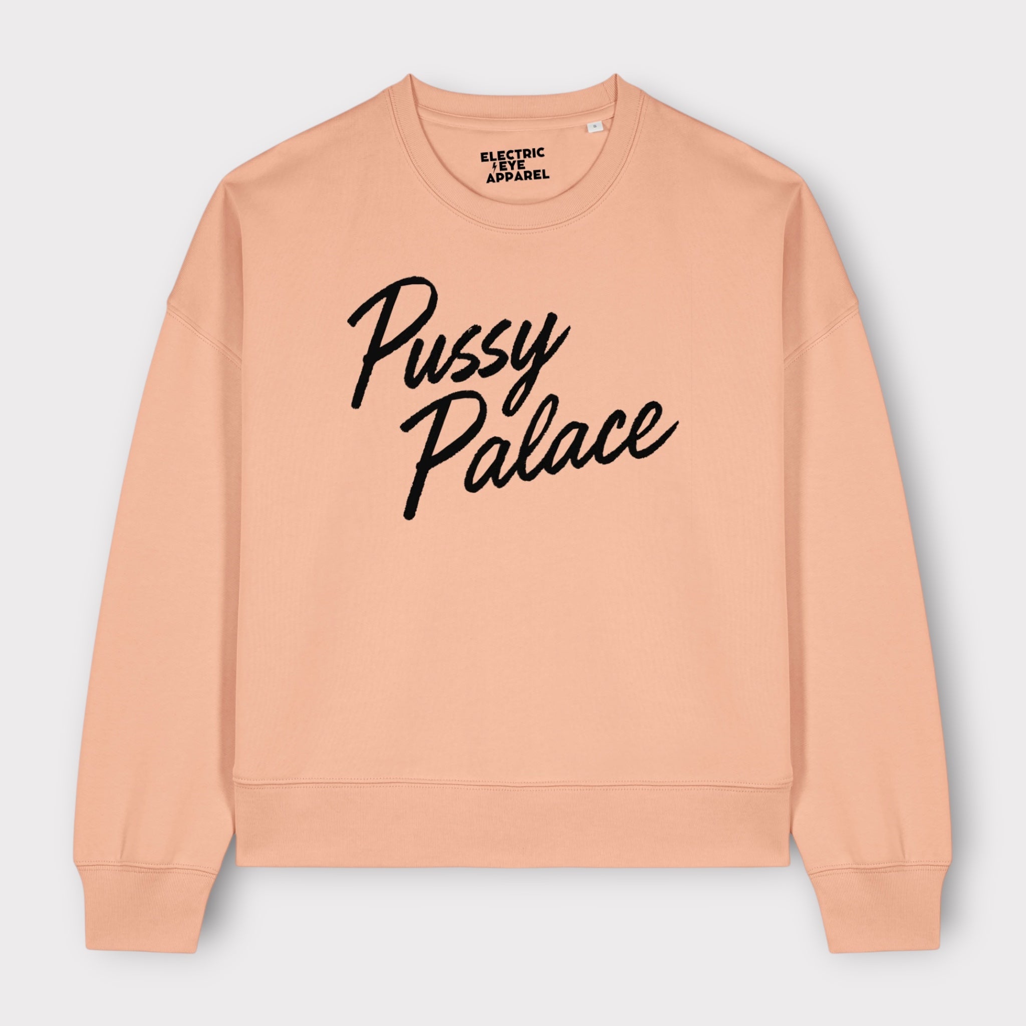 'PUSSY PALACE' embroidered organic women's dropped shoulder 'alma' sweatshirt