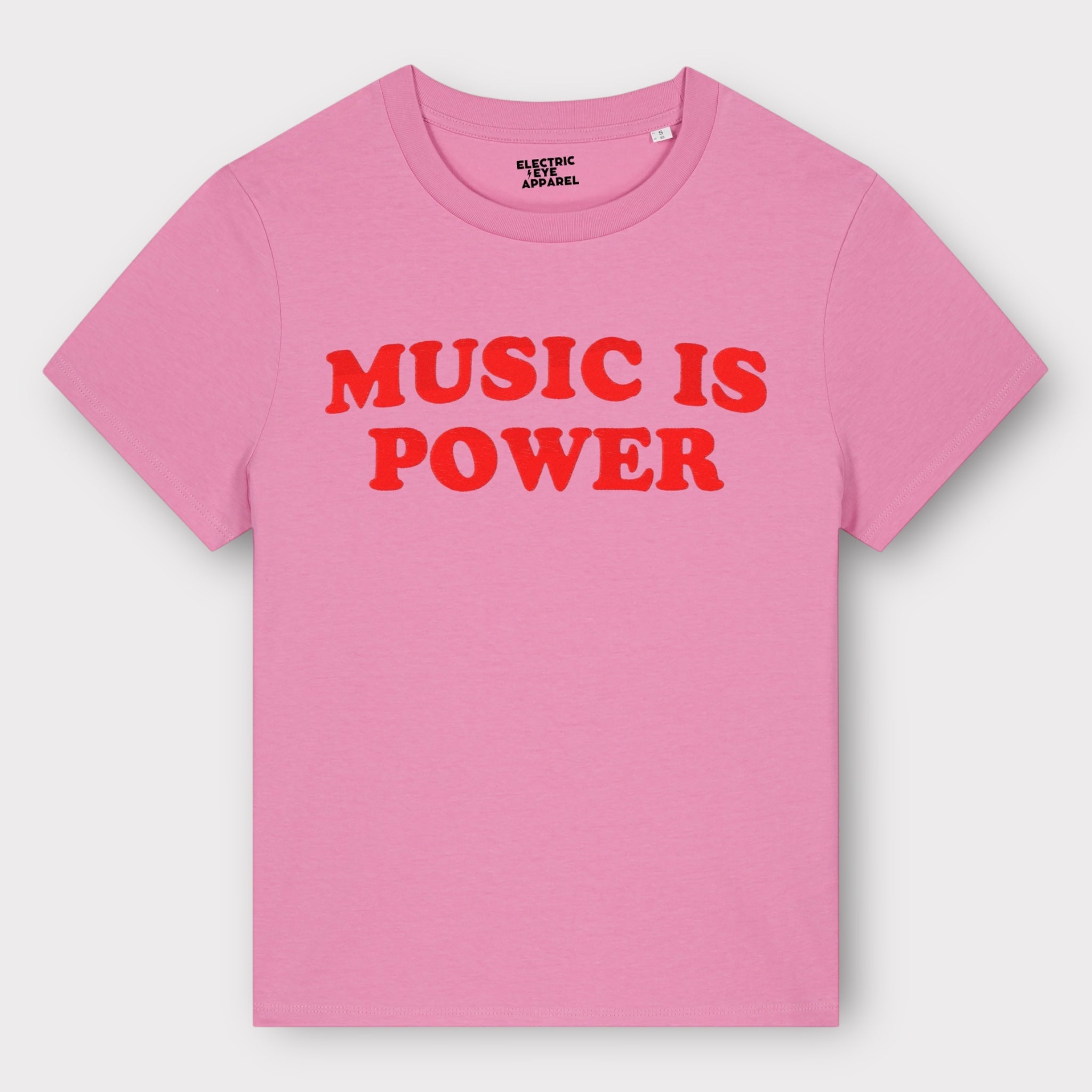 'MUSIC IS POWER' embroidered premium organic iconic women's 'Muser' t-shirt
