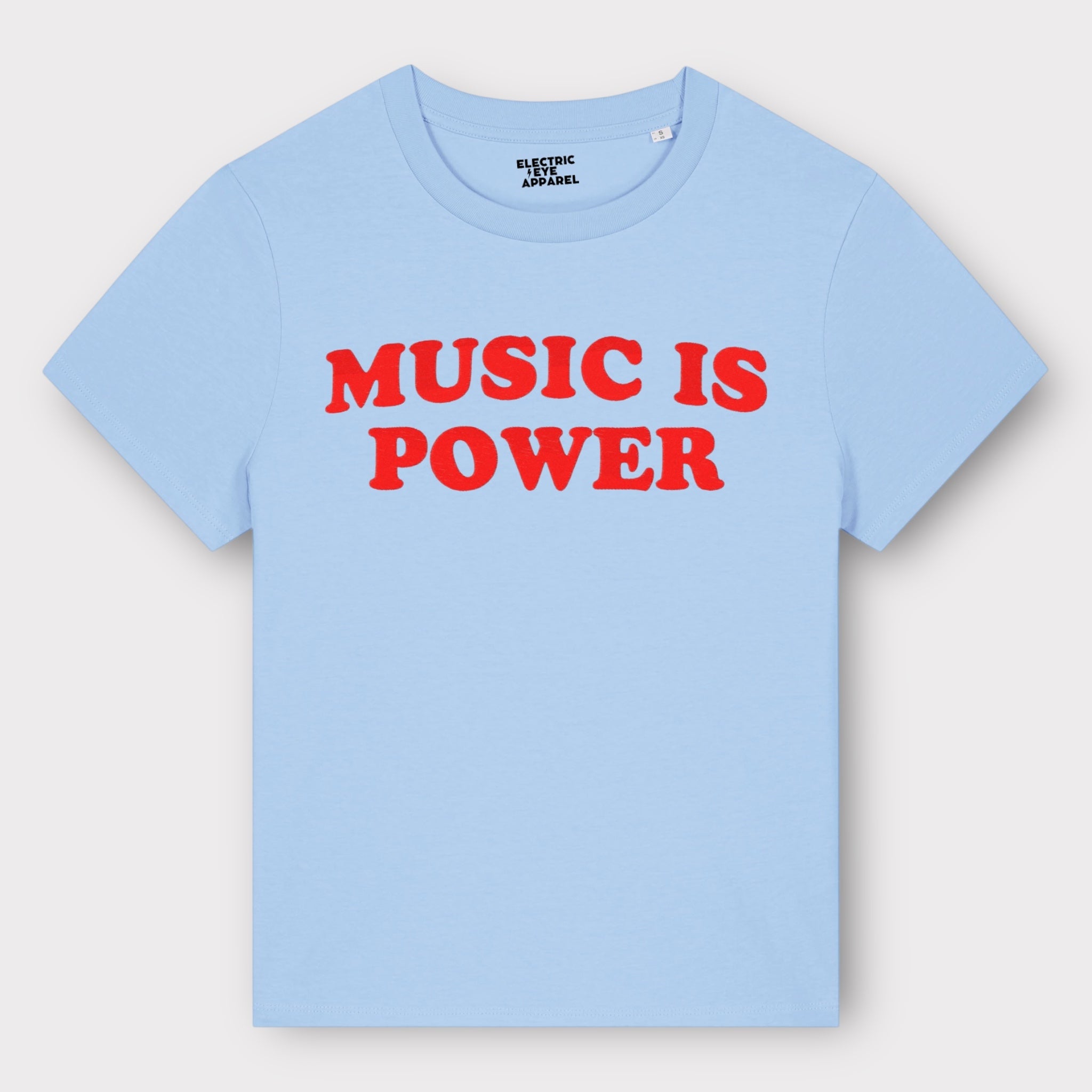 'MUSIC IS POWER' embroidered premium organic iconic women's 'Muser' t-shirt