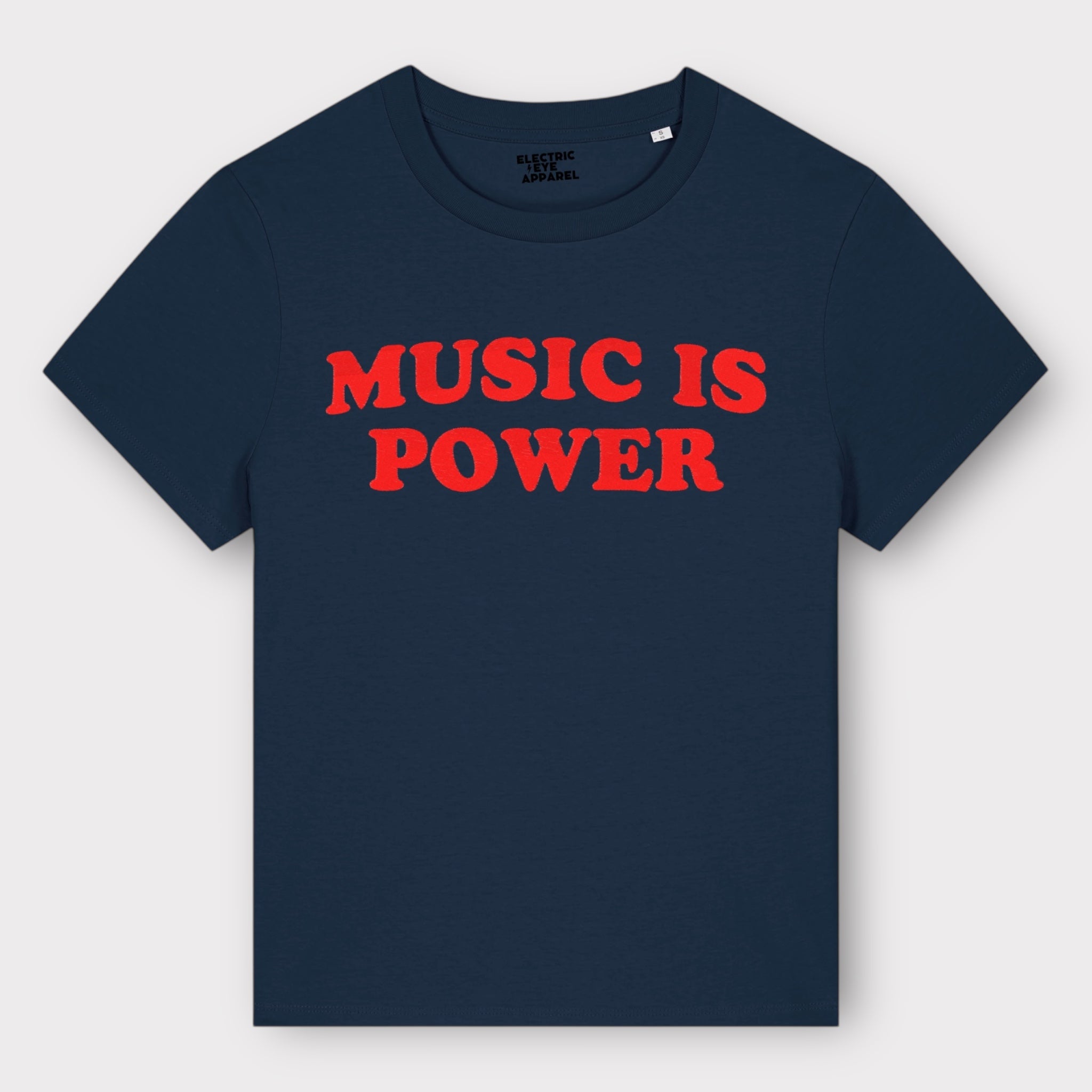 'MUSIC IS POWER' embroidered premium organic iconic women's 'Muser' t-shirt