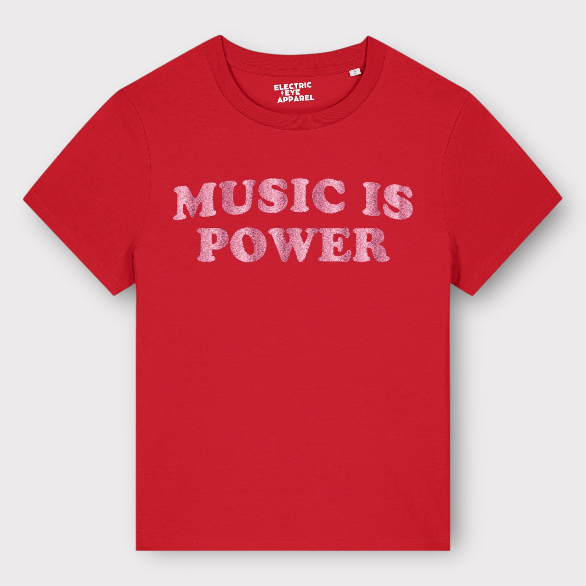 'MUSIC IS POWER' embroidered premium organic iconic women's 'Muser' t-shirt