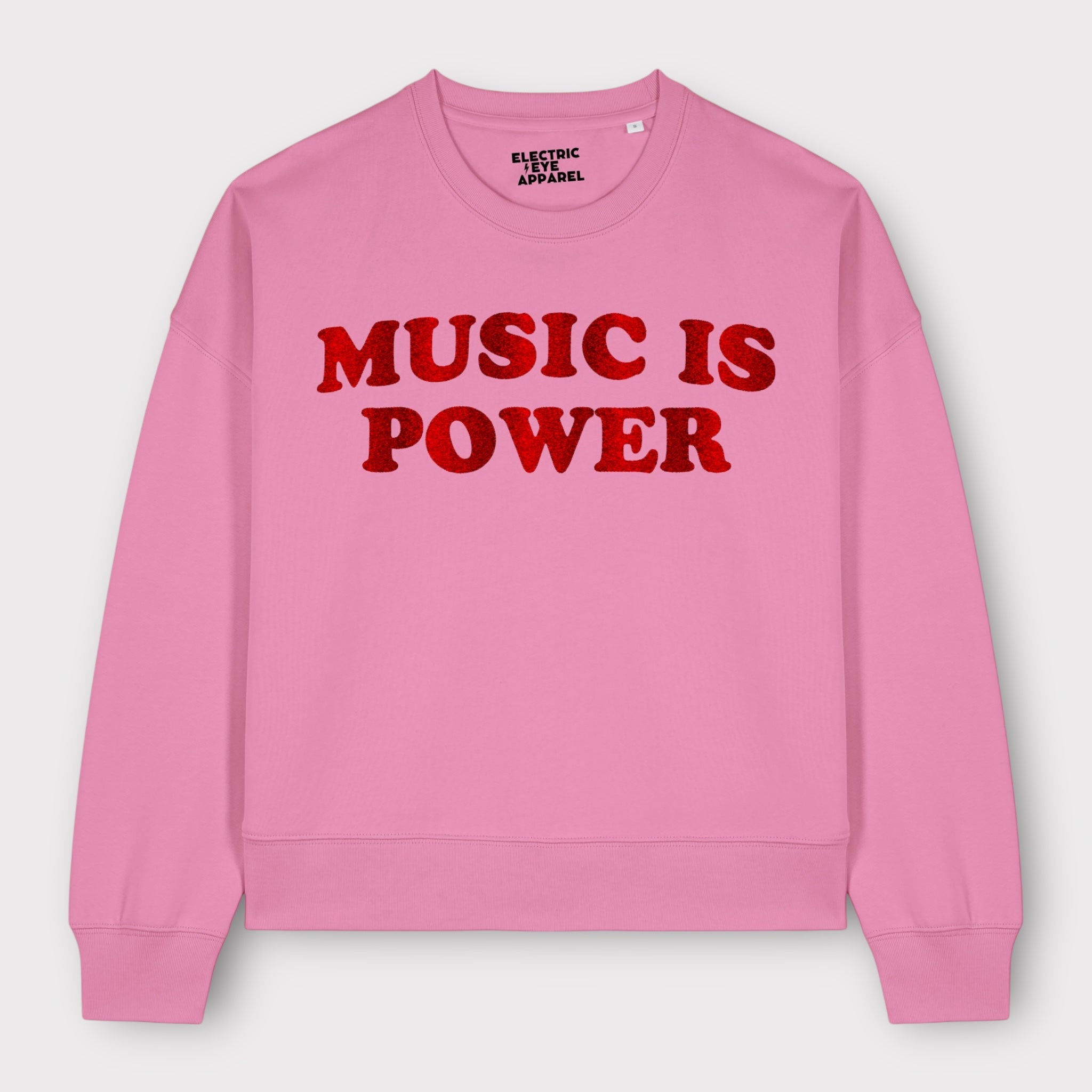 'MUSIC IS POWER' embroidered organic women's dropped shoulder 'Alma' sweatshirt