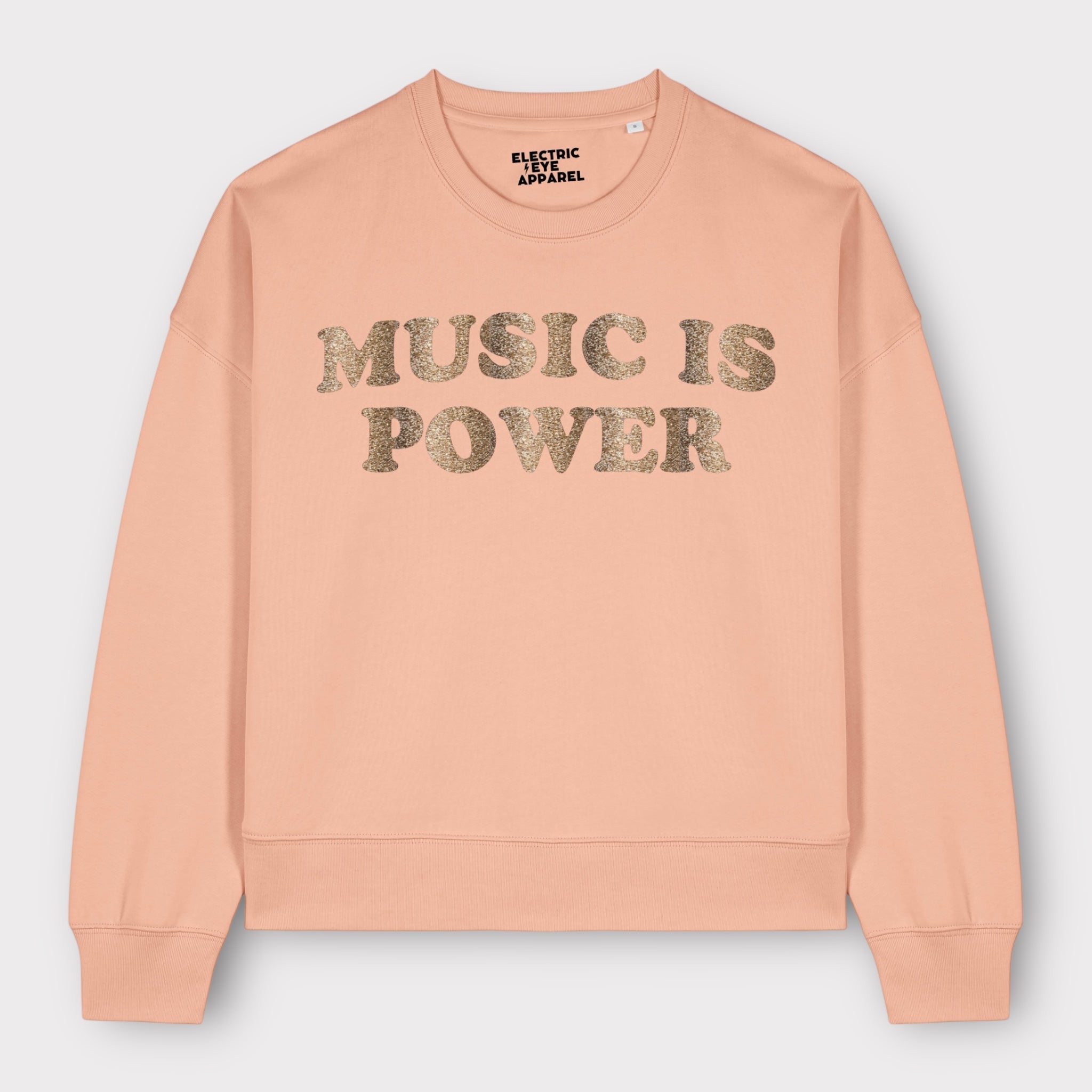 'MUSIC IS POWER' embroidered organic women's dropped shoulder 'Alma' sweatshirt