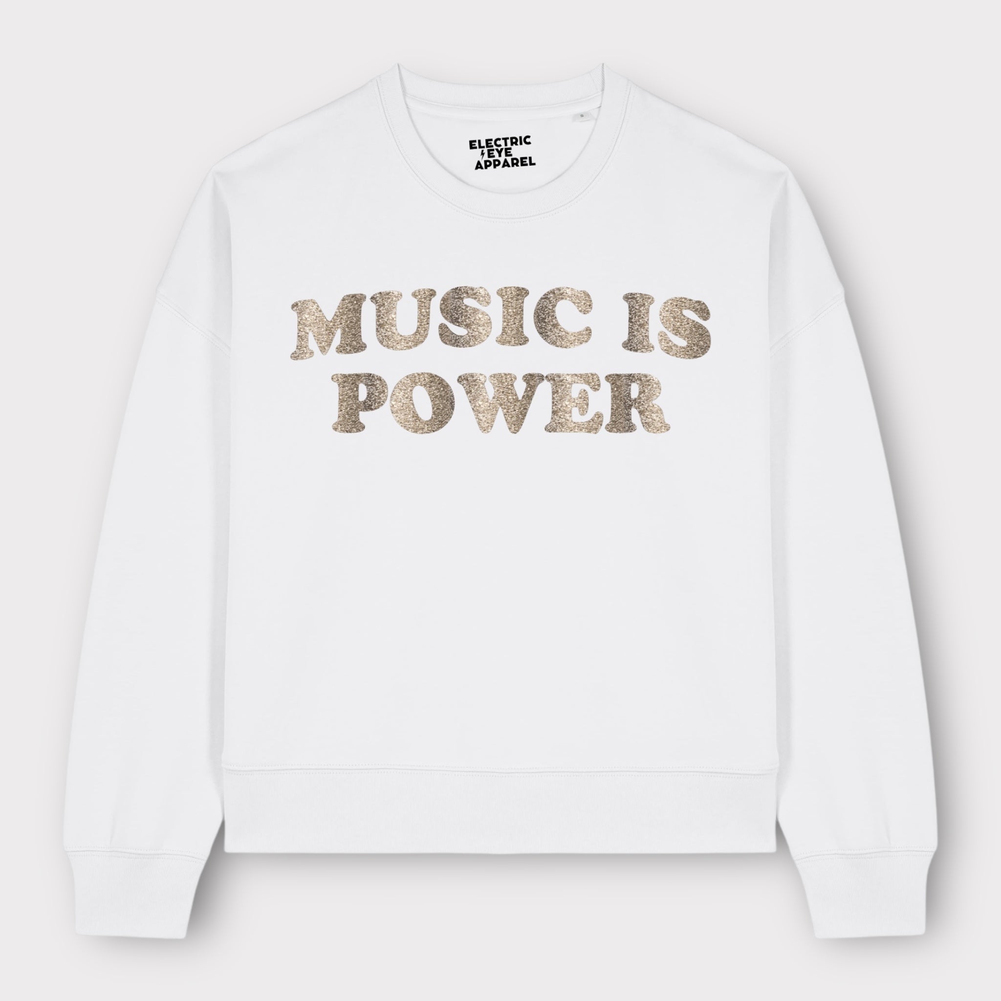 'MUSIC IS POWER' embroidered organic women's dropped shoulder 'Alma' sweatshirt