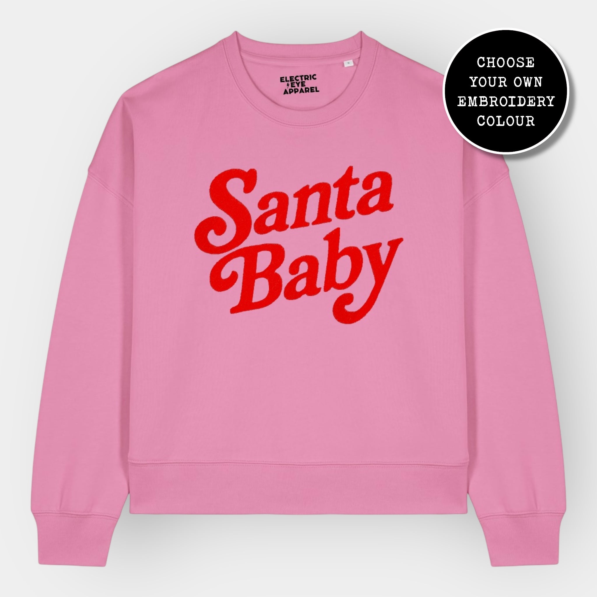 'SANTA BABY' 70s style embroidered organic women's dropped shoulder 'alma' sweatshirt