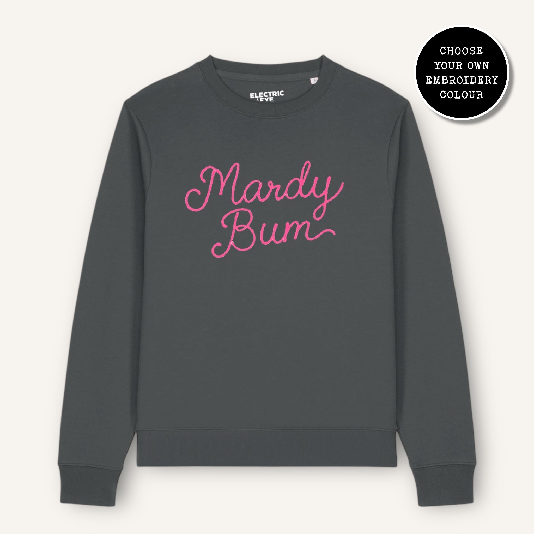 'MARDY BUM' embroidered organic cotton women's 'Thinker' sweatshirt - extended sizing XS-6XL