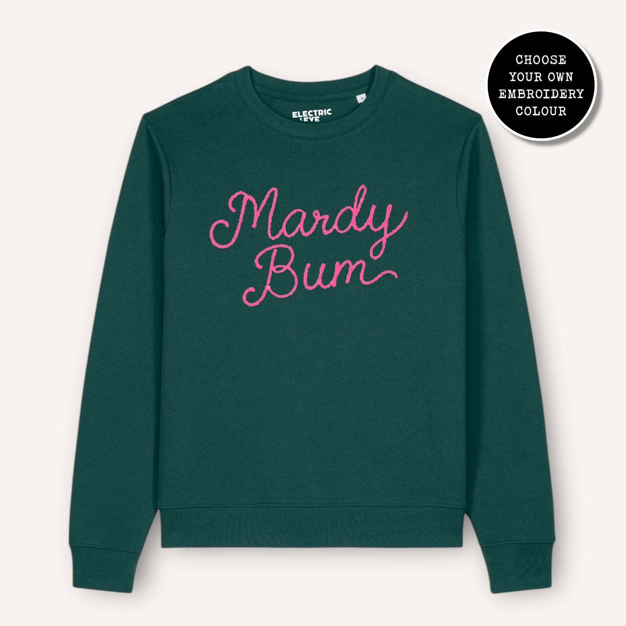'MARDY BUM' embroidered organic cotton women's 'Thinker' sweatshirt - extended sizing XS-6XL