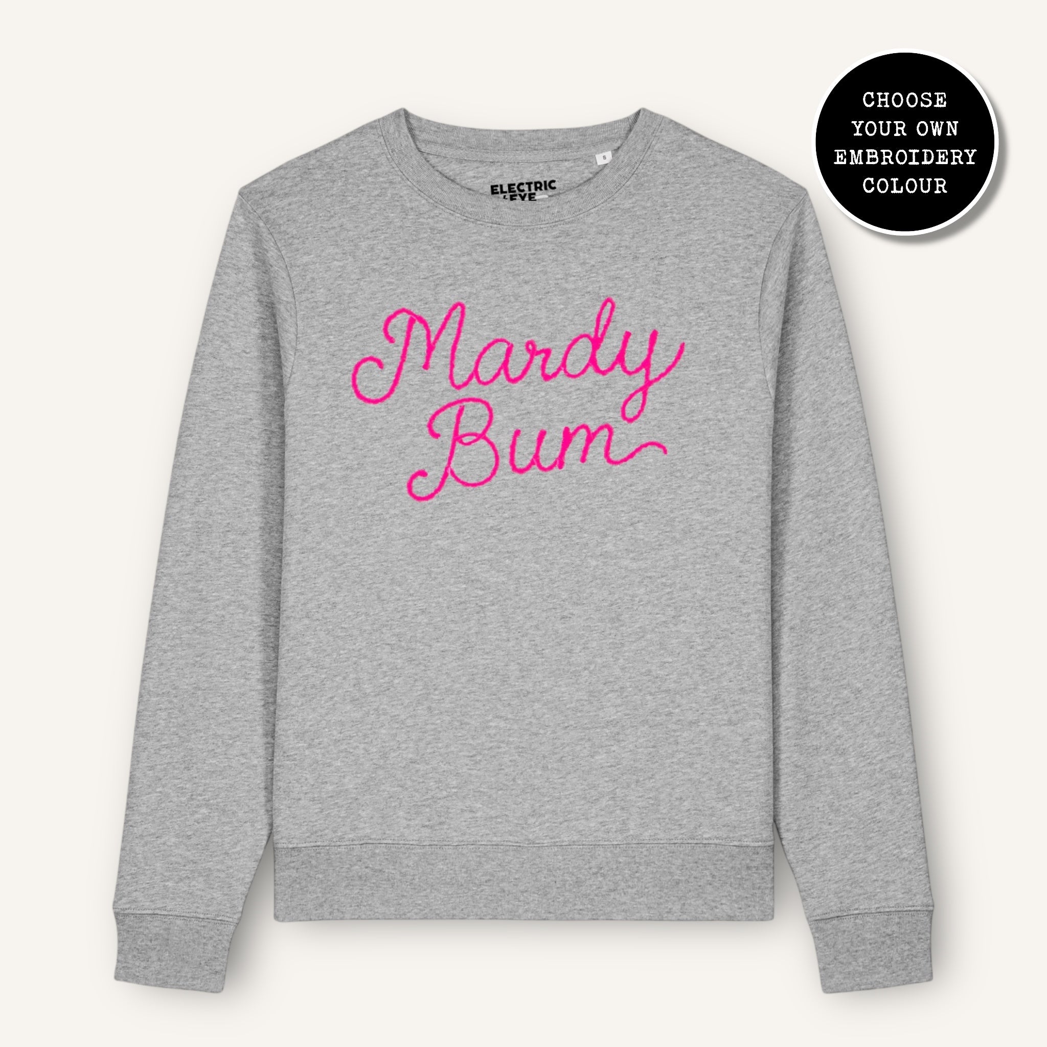 'MARDY BUM' embroidered organic cotton women's 'Thinker' sweatshirt - extended sizing XS-6XL