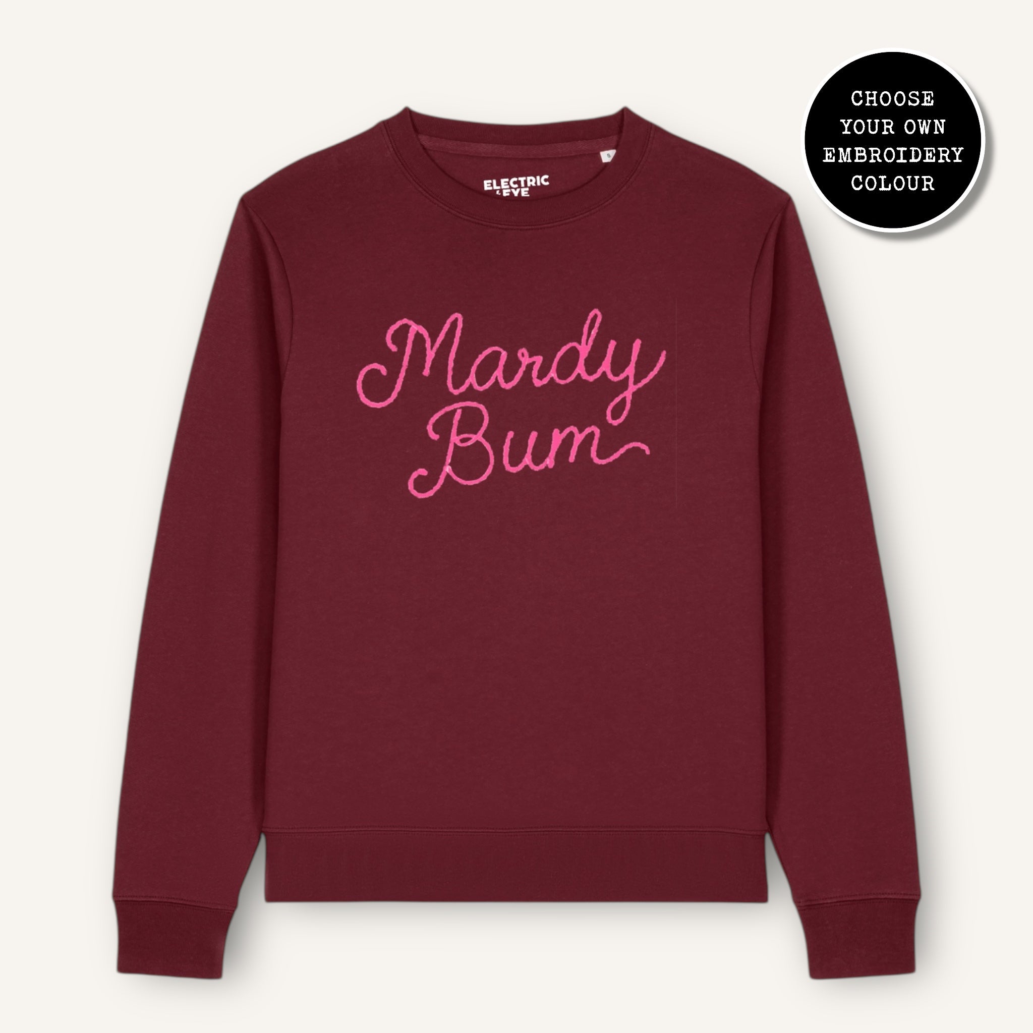 'MARDY BUM' embroidered organic cotton women's 'Thinker' sweatshirt - extended sizing XS-6XL