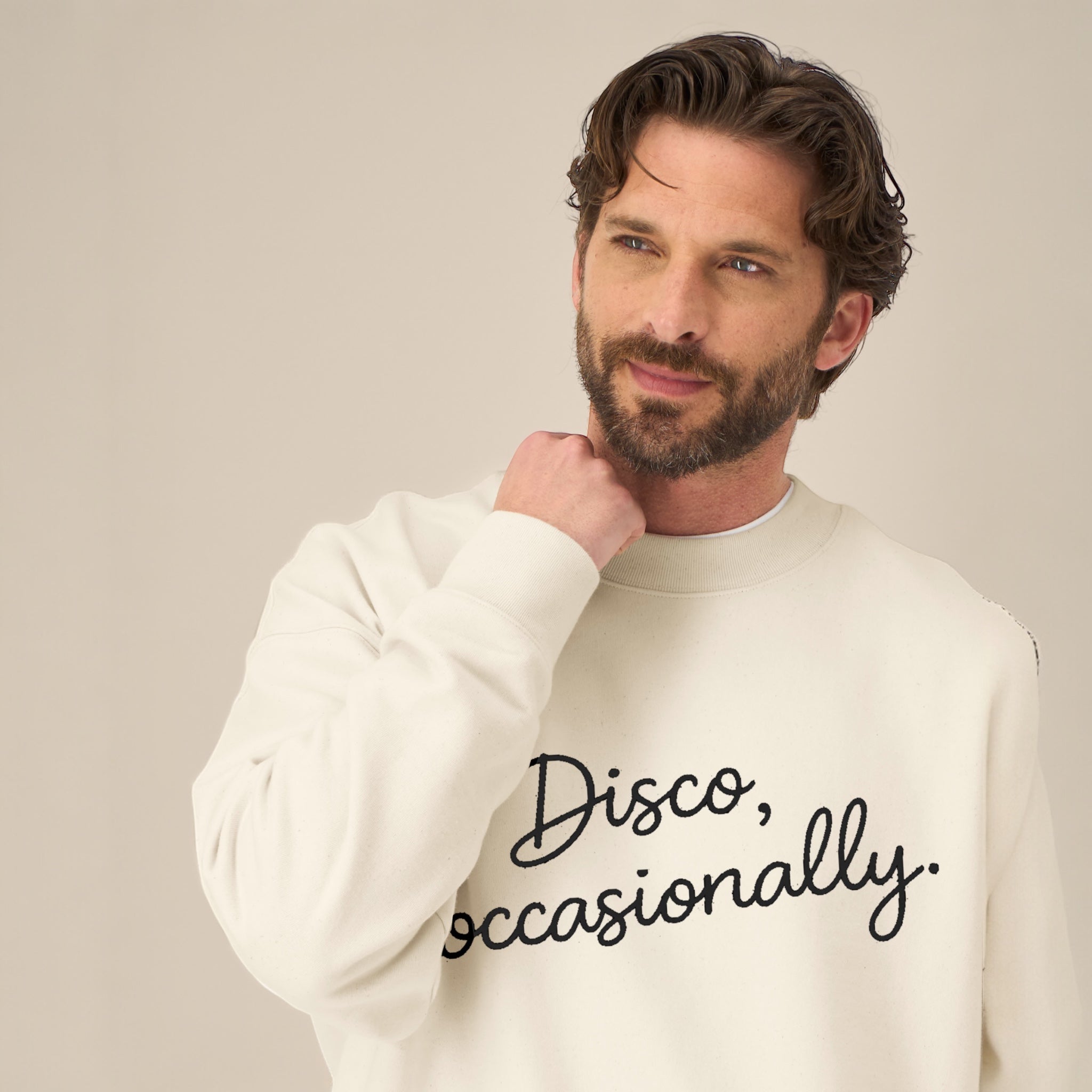 Men's 'DISCO, OCCASIONALLY' embroidered organic cotton 'Ryler' sweatshirt