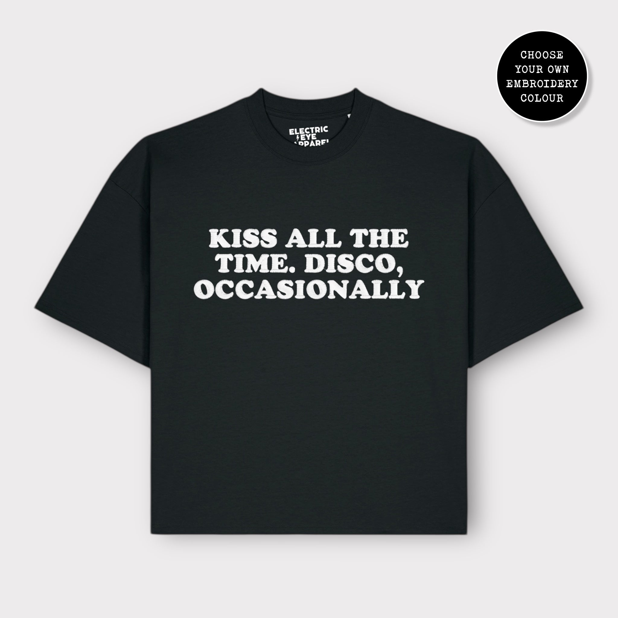 Unisex 'KISS ALL THE TIME. DISCO, OCCASIONALLY' embroidered organic cotton boxy 'Hypster' t-shirt