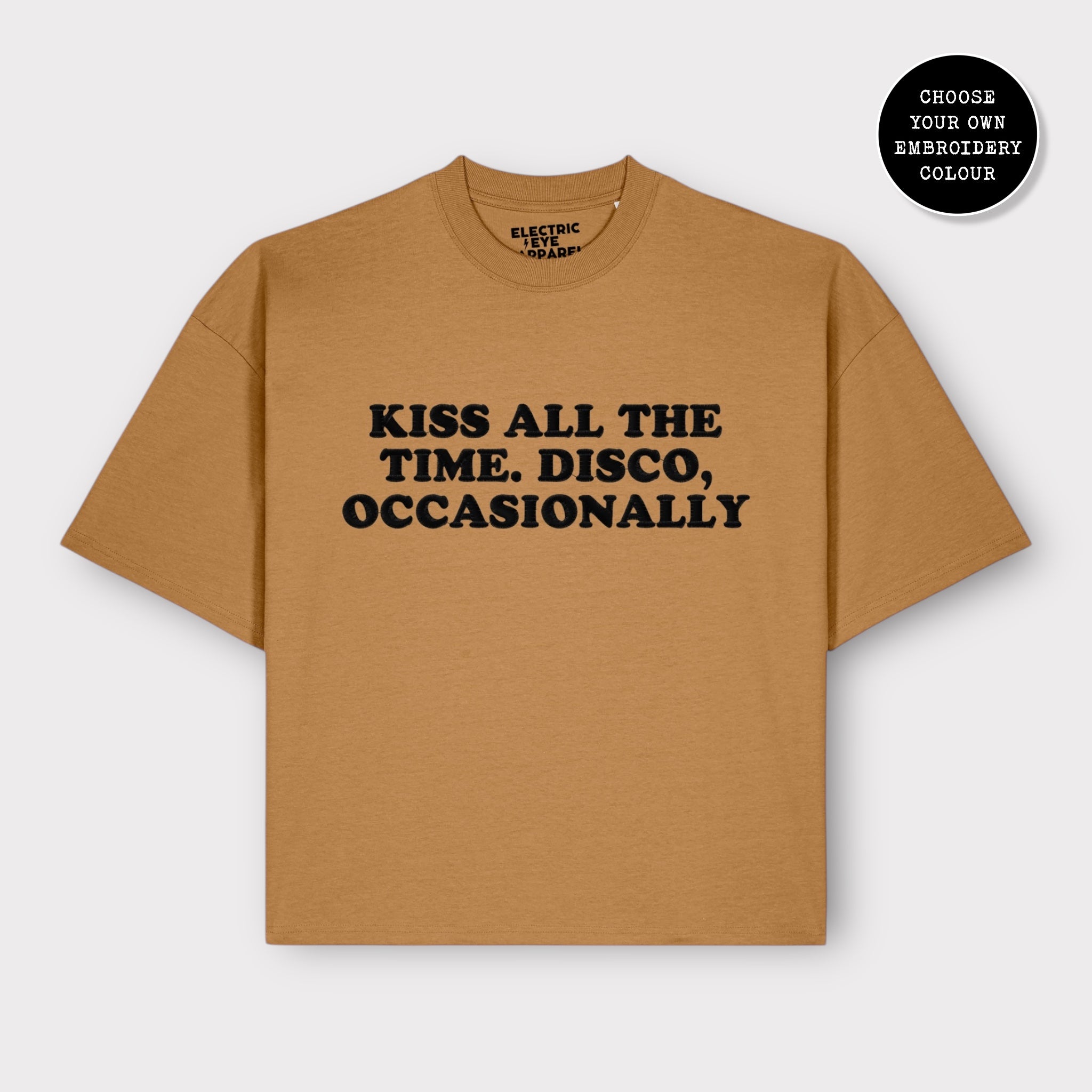 Unisex 'KISS ALL THE TIME. DISCO, OCCASIONALLY' embroidered organic cotton boxy 'Hypster' t-shirt