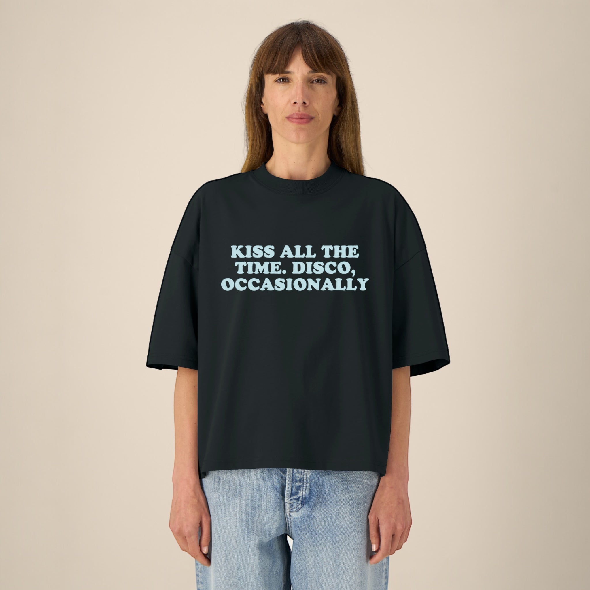 Unisex 'KISS ALL THE TIME. DISCO, OCCASIONALLY' embroidered organic cotton boxy 'Hypster' t-shirt