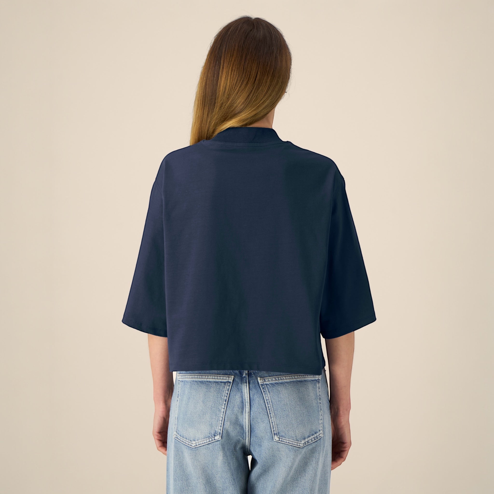 'NEVER TOO MUCH' embroidered premium organic cotton women's cropped boxy fit 'Raya' t-shirt