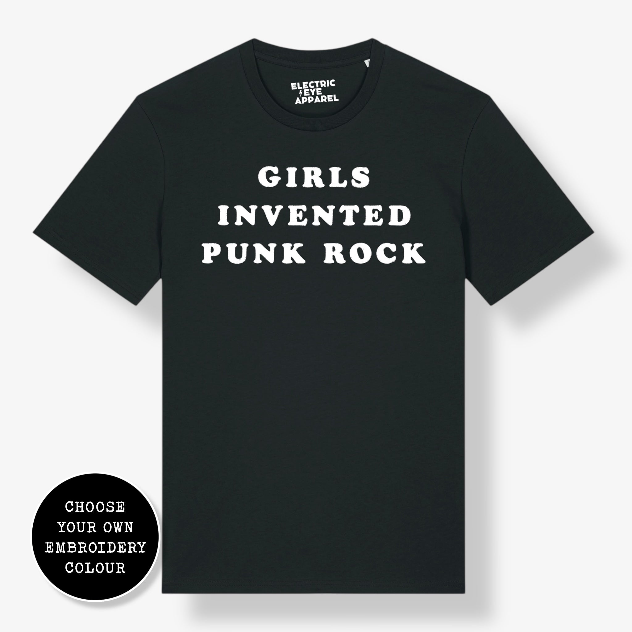 'GIRLS INVENTED PUNK ROCK' embroidered premium organic unisex 'Crafter' t-shirt - sizes XXS-6XL