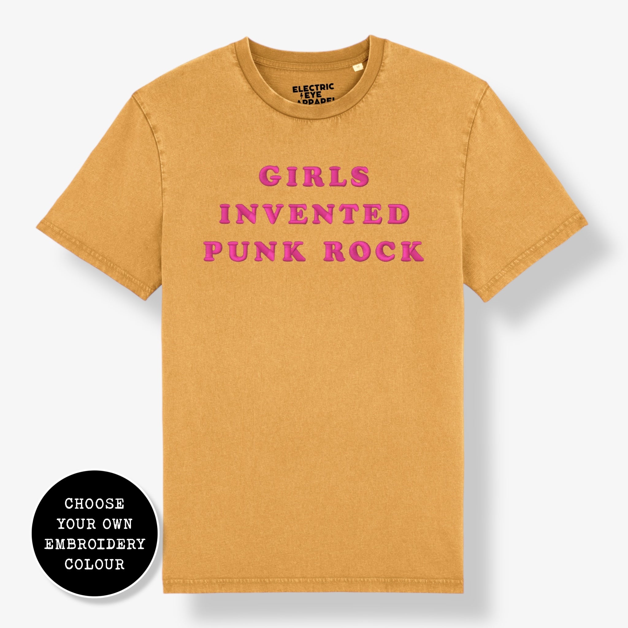 'GIRLS INVENTED PUNK ROCK' embroidered premium organic unisex 'Crafter' t-shirt - sizes XXS-6XL