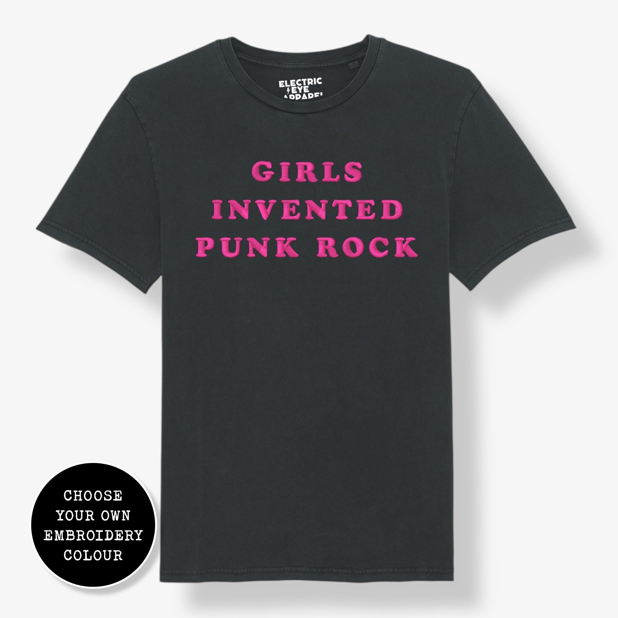 'GIRLS INVENTED PUNK ROCK' embroidered premium organic unisex 'Crafter' t-shirt - sizes XXS-6XL