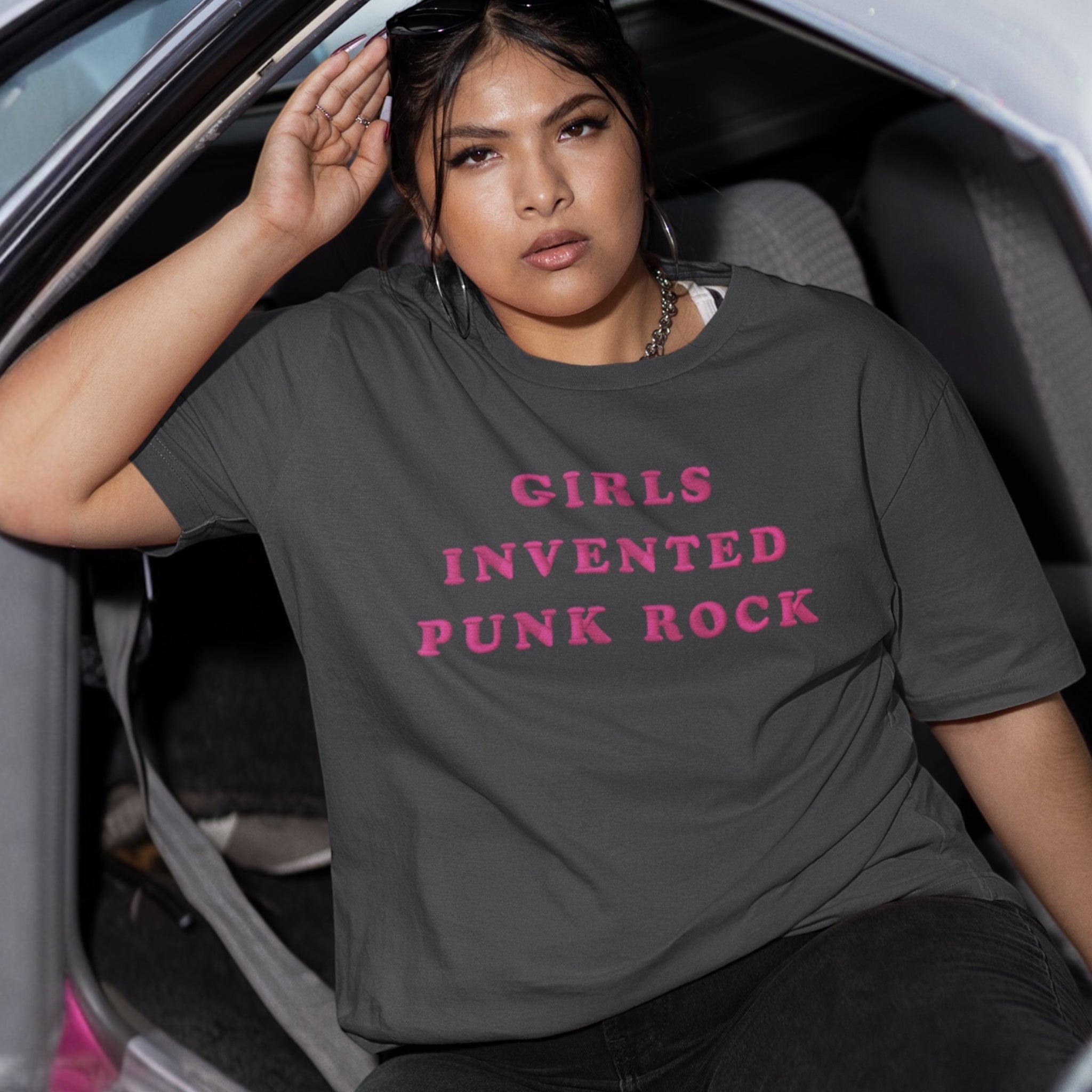 'GIRLS INVENTED PUNK ROCK' embroidered premium organic unisex 'Crafter' t-shirt - sizes XXS-6XL