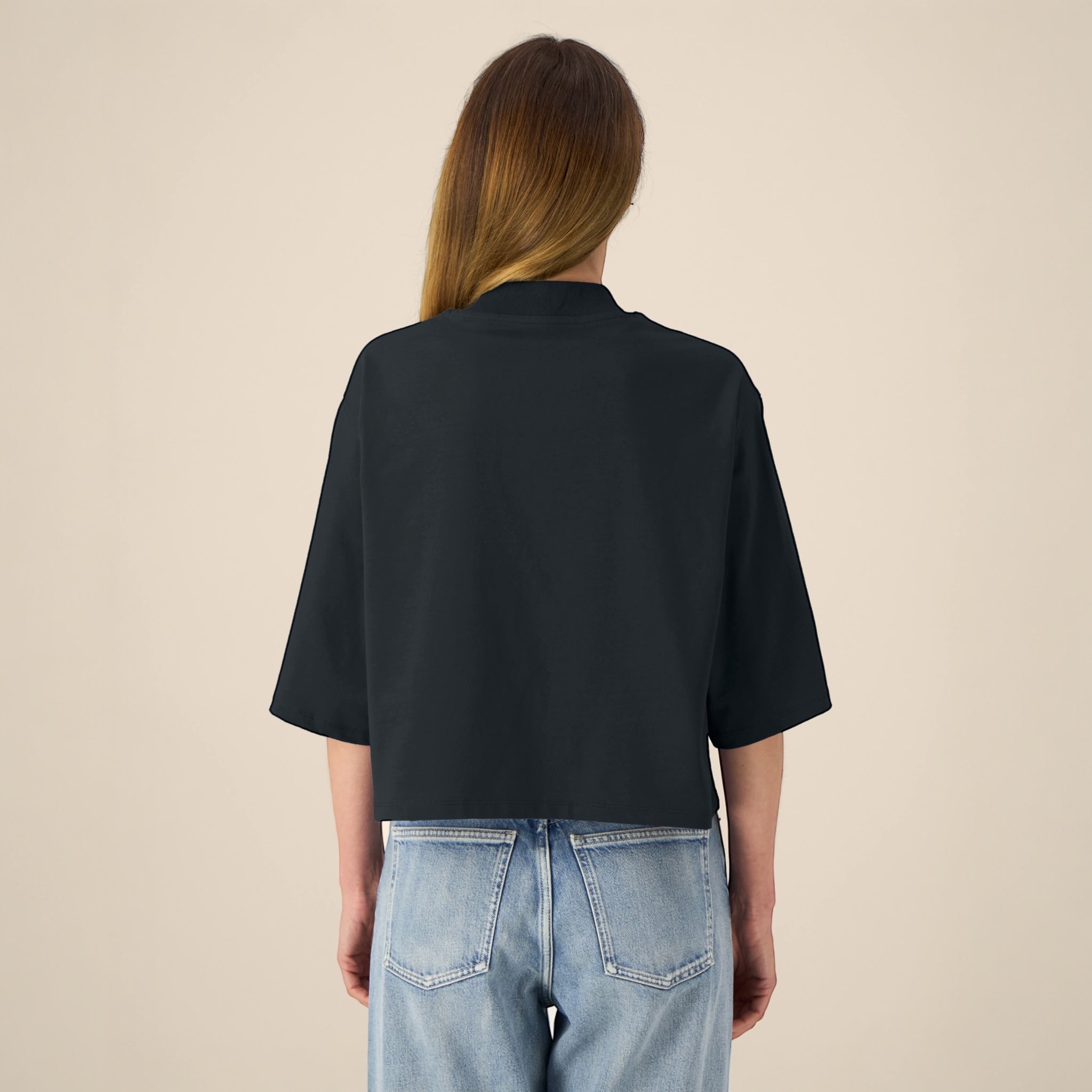 'MUSIC IS MY BOYFRIEND' embroidered premium organic cotton women's cropped boxy fit 'Raya' t-shirt